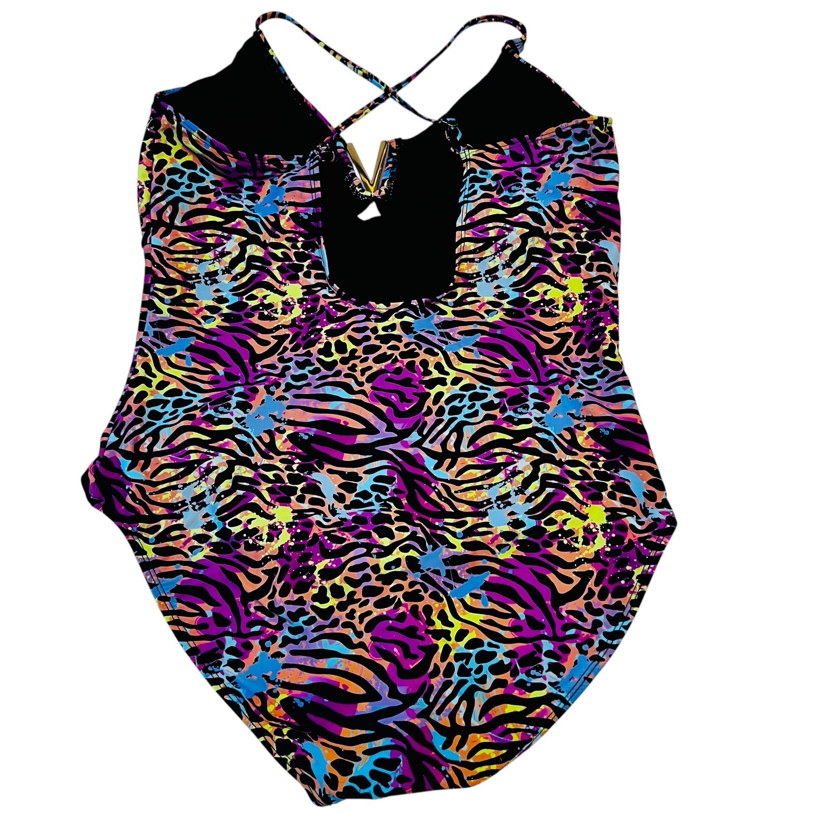 White Birch XL Neon Animal Print One Piece Swimsuit Strappy Back
