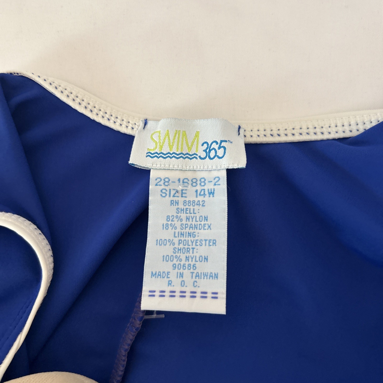 VTG Swim 365 Blue/ White Stripped Hem Spandex One Piece Swim Romper/ Size-14W