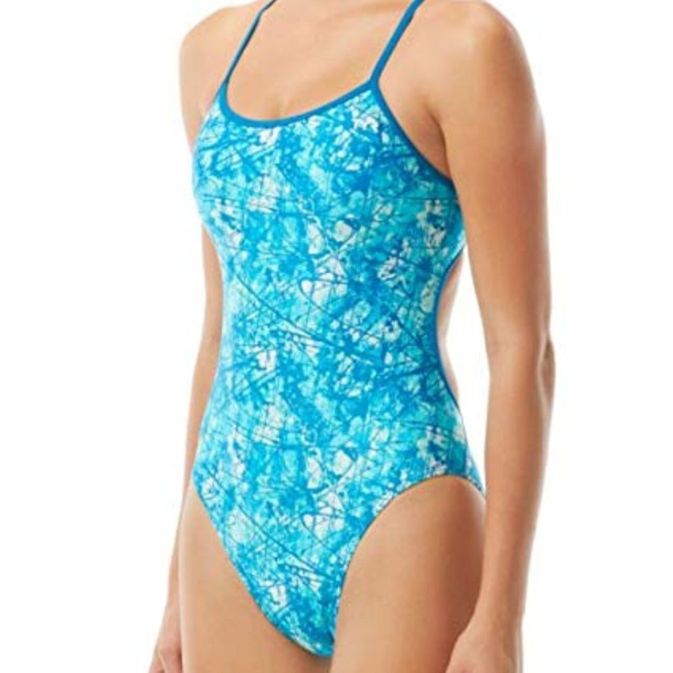 TYR Womens Sz M Turquoise Competitive Suit One Piece Racerback Swimsuit