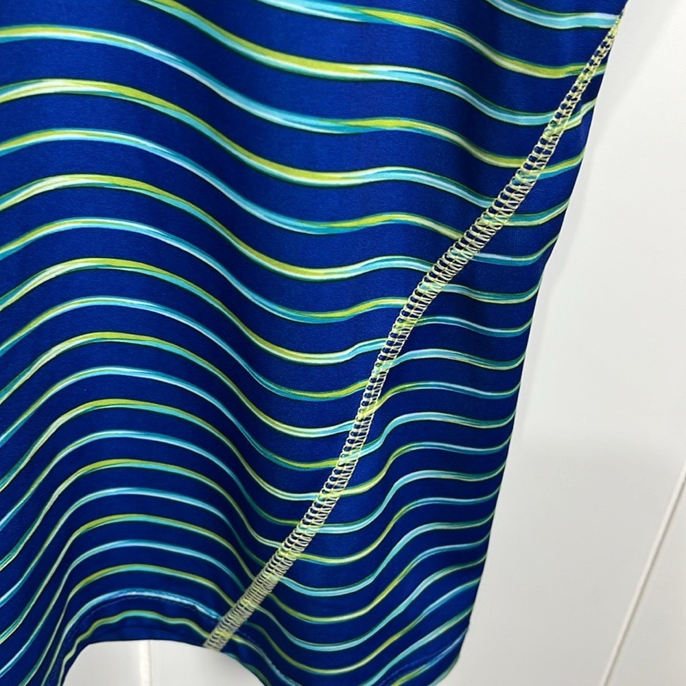 Reel Legends Womens Rash Guard 2X Blue Lime Stripes Stretch Zip Pocket 100% Poly
