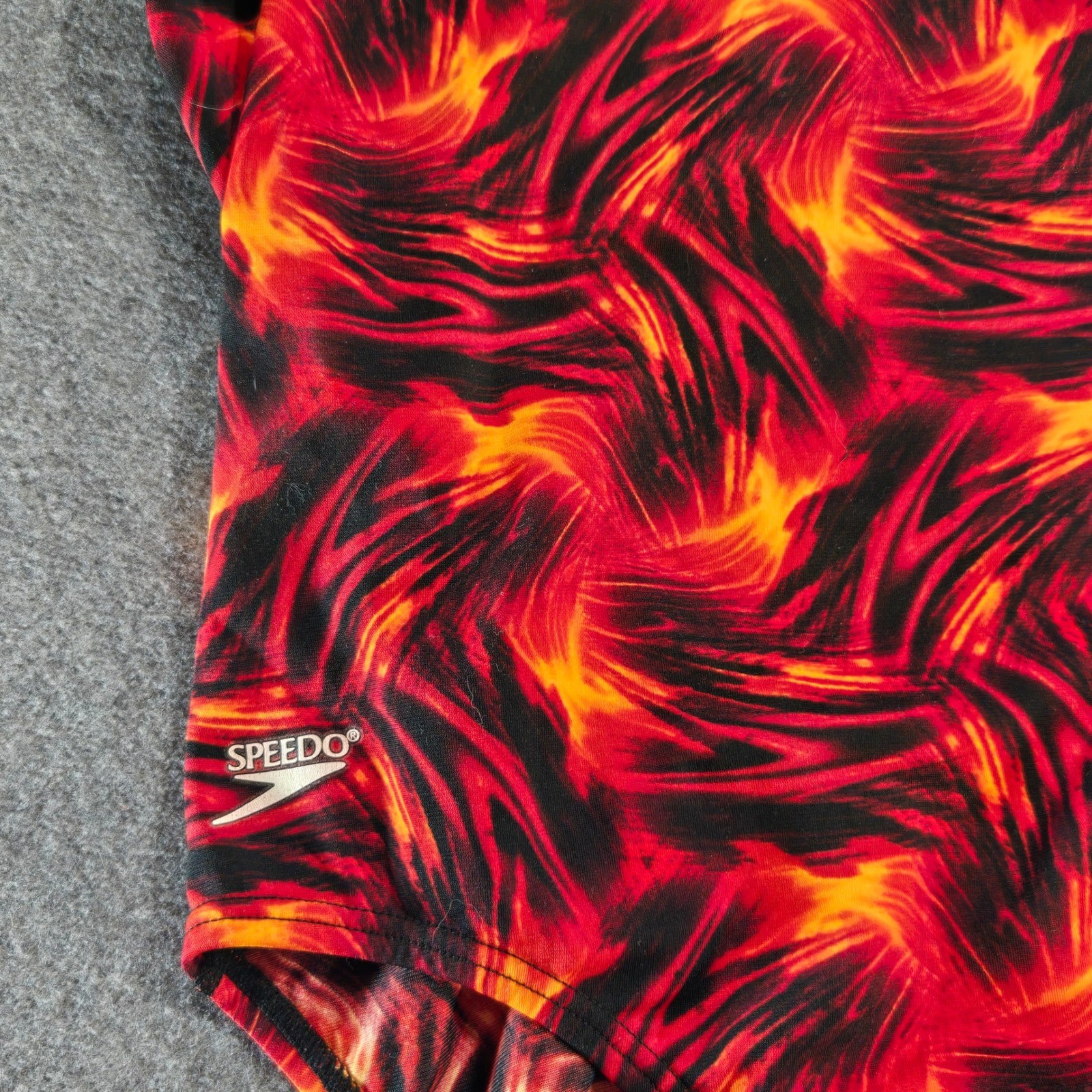 Speedo Womens Red Orange Flame Print One Piece Swimsuit Crossback Size 10/36