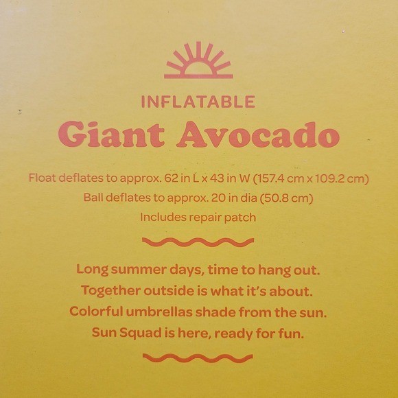 Sun Squad Giant Avocado Inflatable Pool Float with Beach Ball 2 Pieces Ages 14
