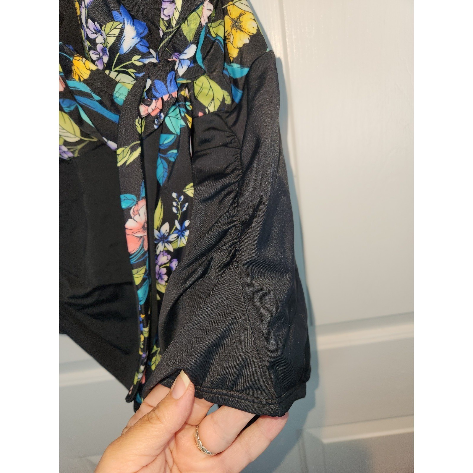Women’s sz 1X 16W 18W One Piece Swimsuit Time and Tru Black Floral