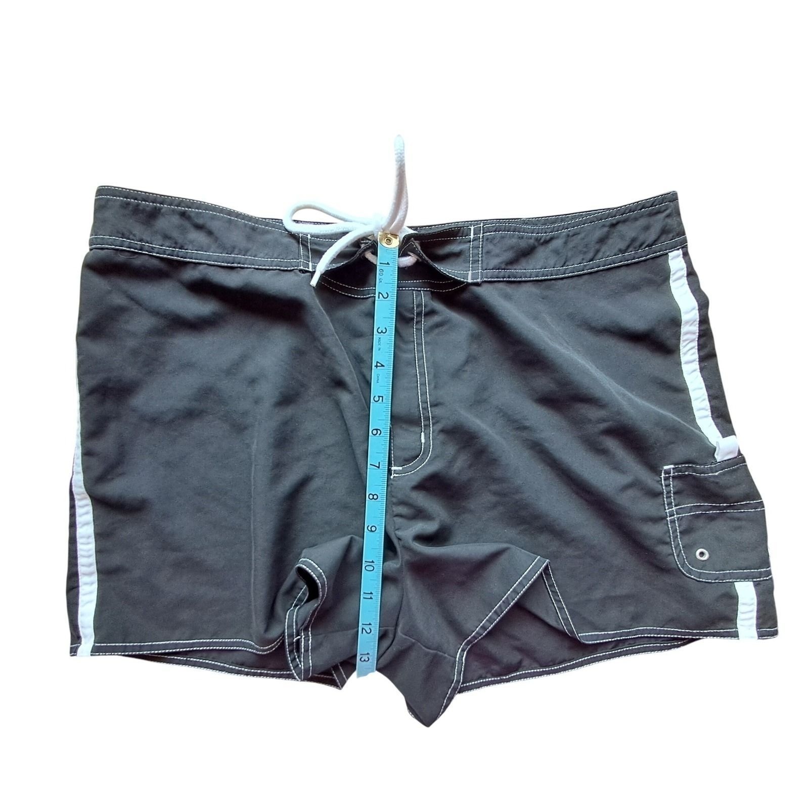 St Johns Bay Womens XL Black Board Shorts White Stripe Swim Trunks Cargo Pocket