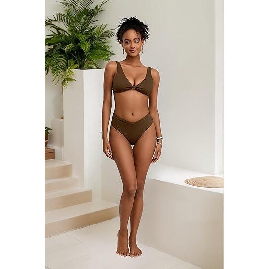 MSRP $39 Geluboao Women’s M Brown Bikini Sets Two Piece Cheeky High Waisted Kn