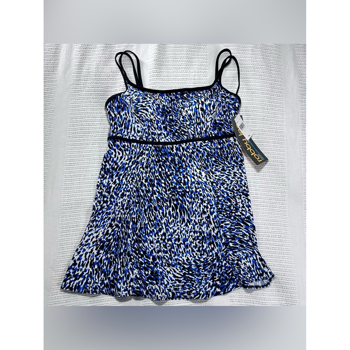 New Longitude Robby Len Long Torso Blue Black Swim Dress Women’s 14