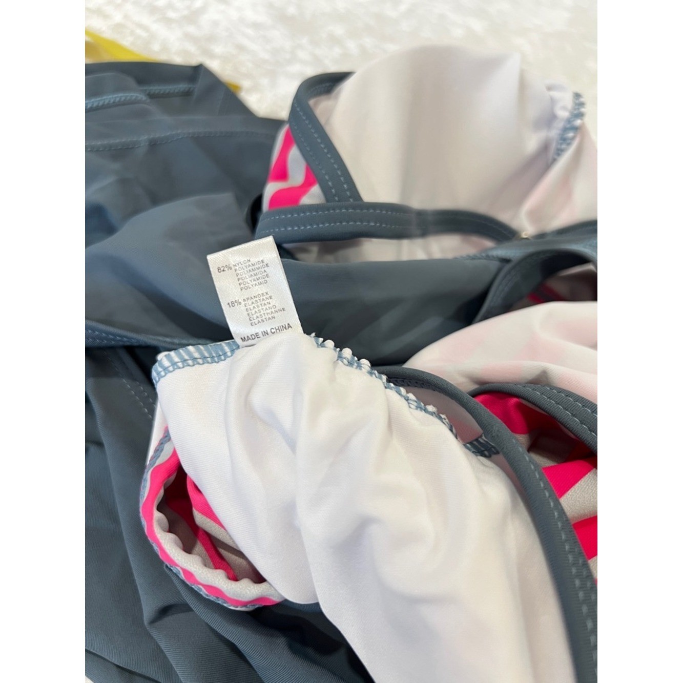 Swimsuit Tankini Top Gray/Pink Striped Built-In Bra Sz 3XL Racer-Back Style Swim