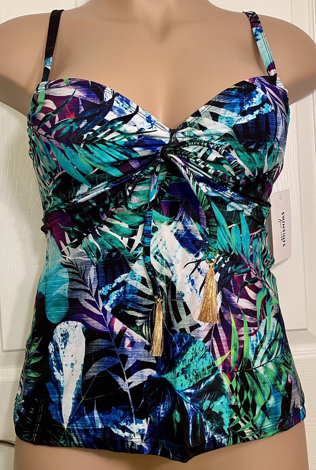 NEW Swimsuits For All Tropical Floral Tankini W/ Underwire Size 8 C/S Swim Top