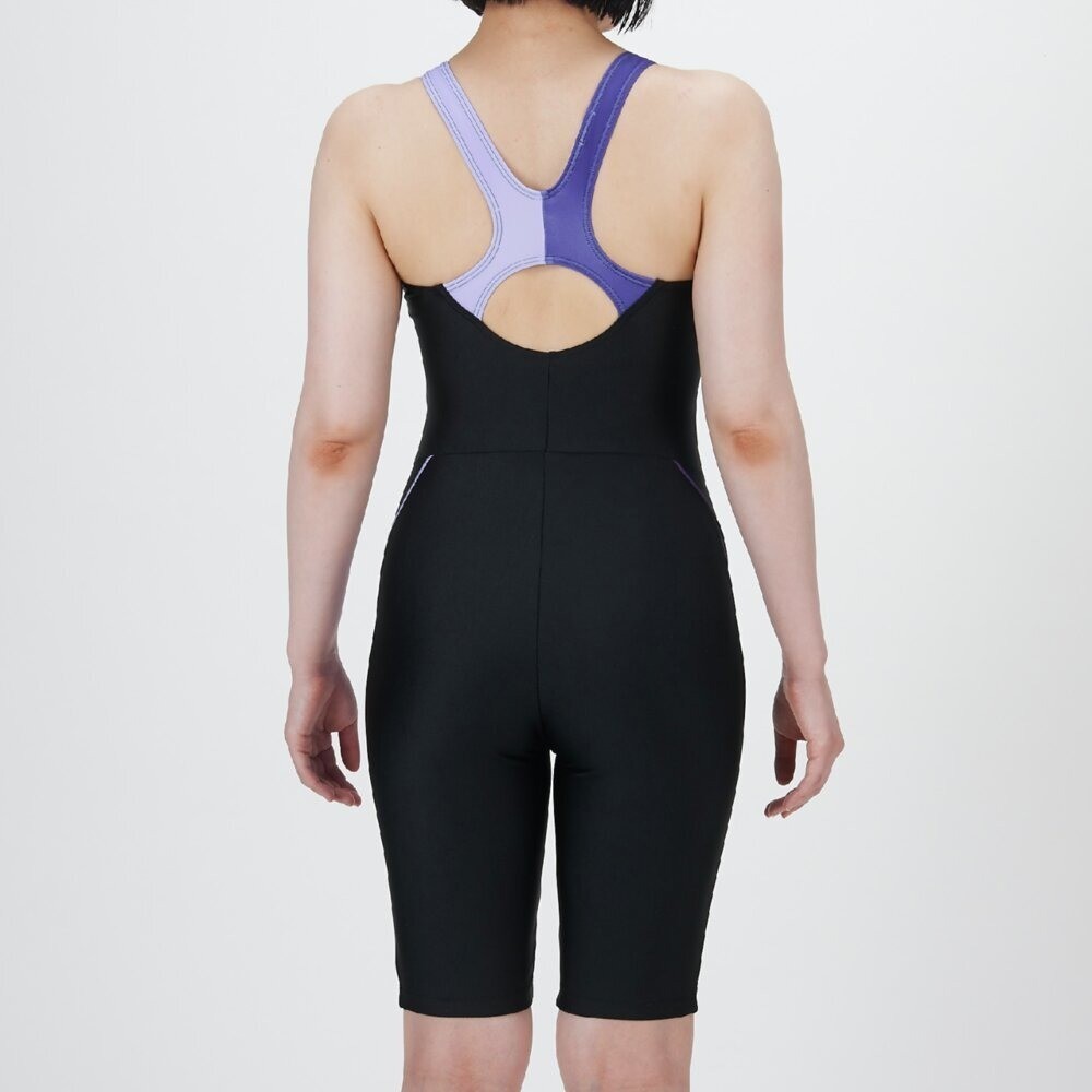 Mizuno Women’s Swim Fitness All-in-One Swimsuit Two-Tone Design Black/Lavender