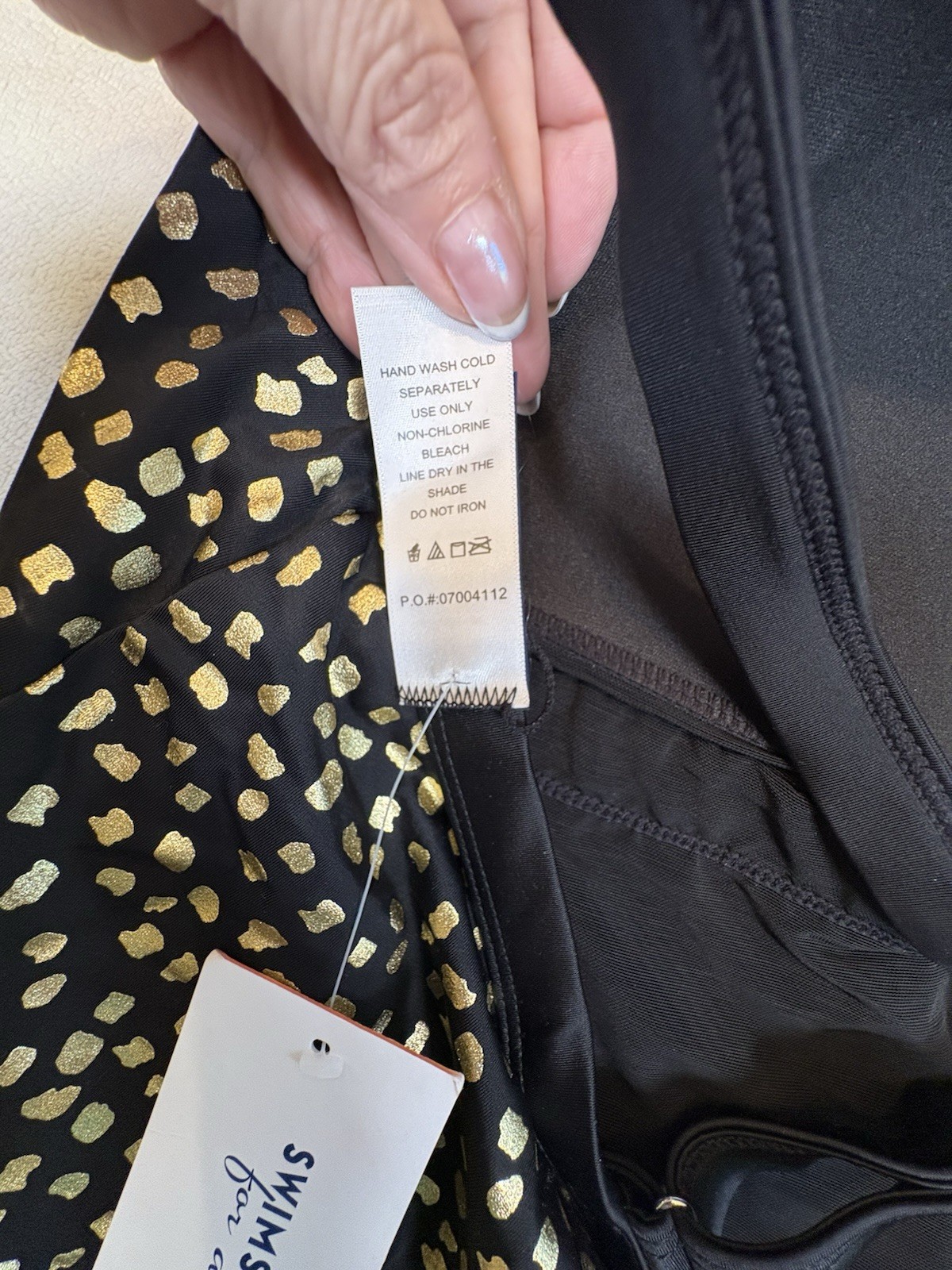 NWT Swimsuits For All Size 24 Swim Dress Black Gold Foil Tummy Control Plus