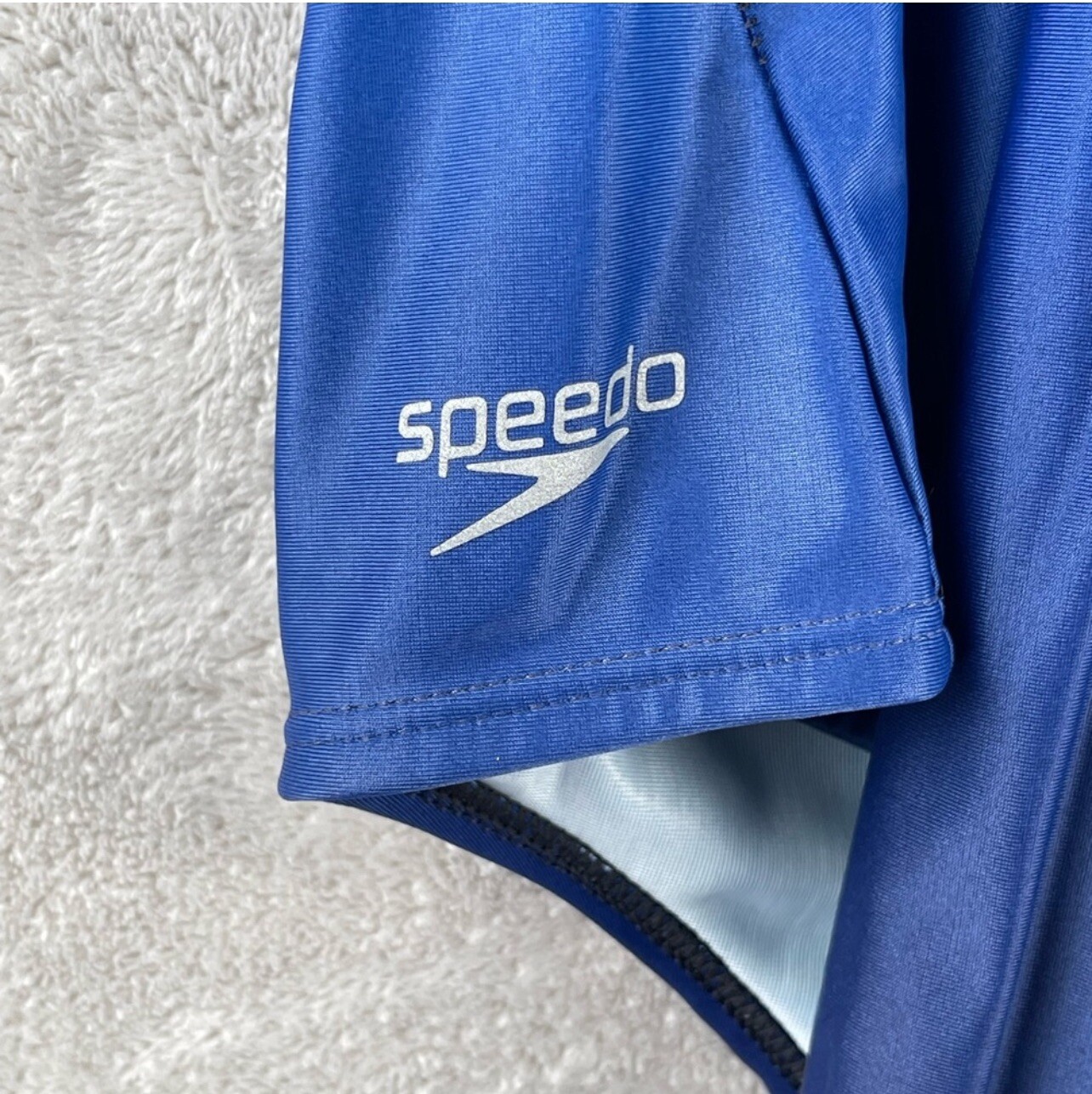 Speedo PowerFLEX Eco Womens One Piece Swimsuit Blue Ombre Zip Front Size 8
