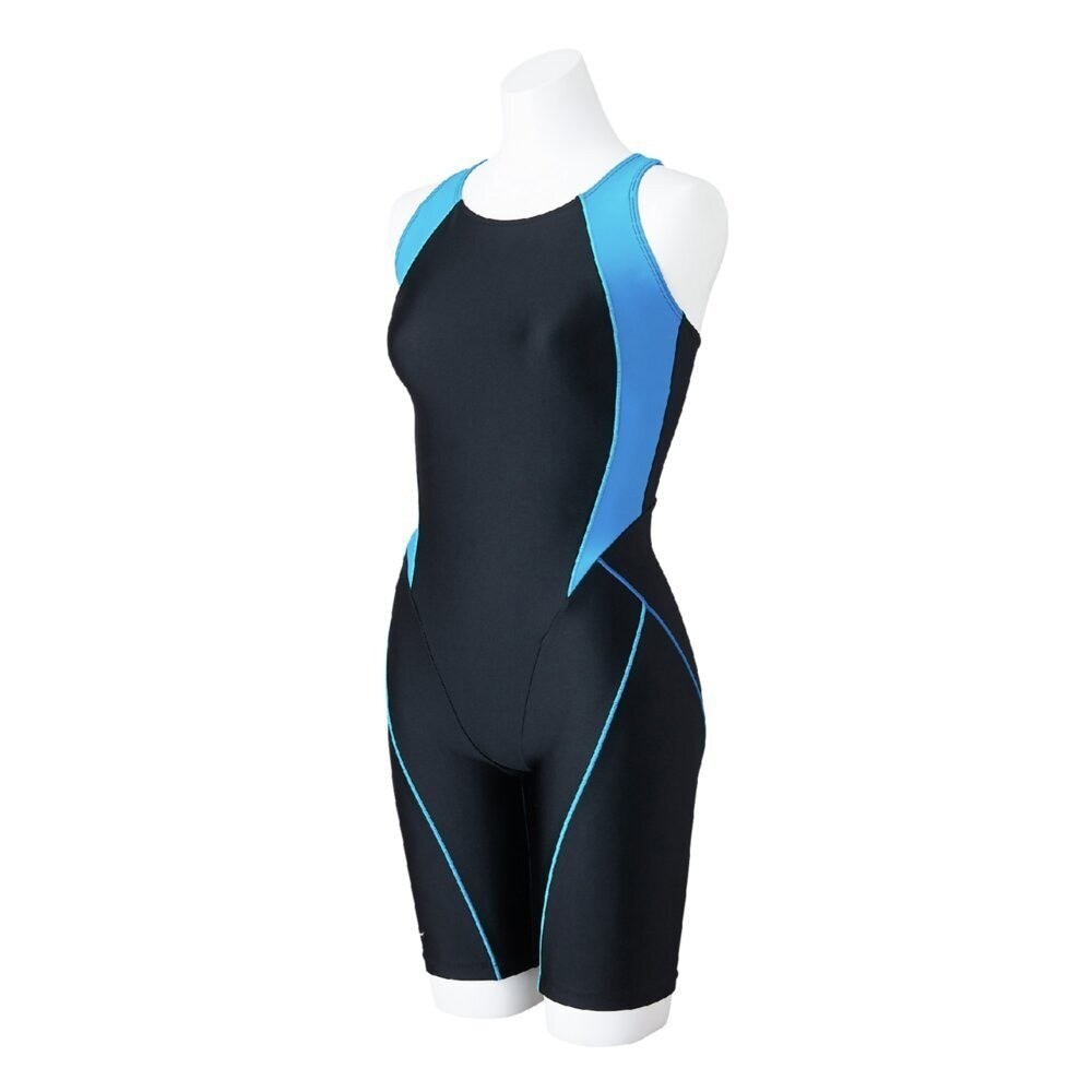 Mizuno Women’s Swim Fitness All-in-One Swimsuit Two-Tone Design Black/Turquoise