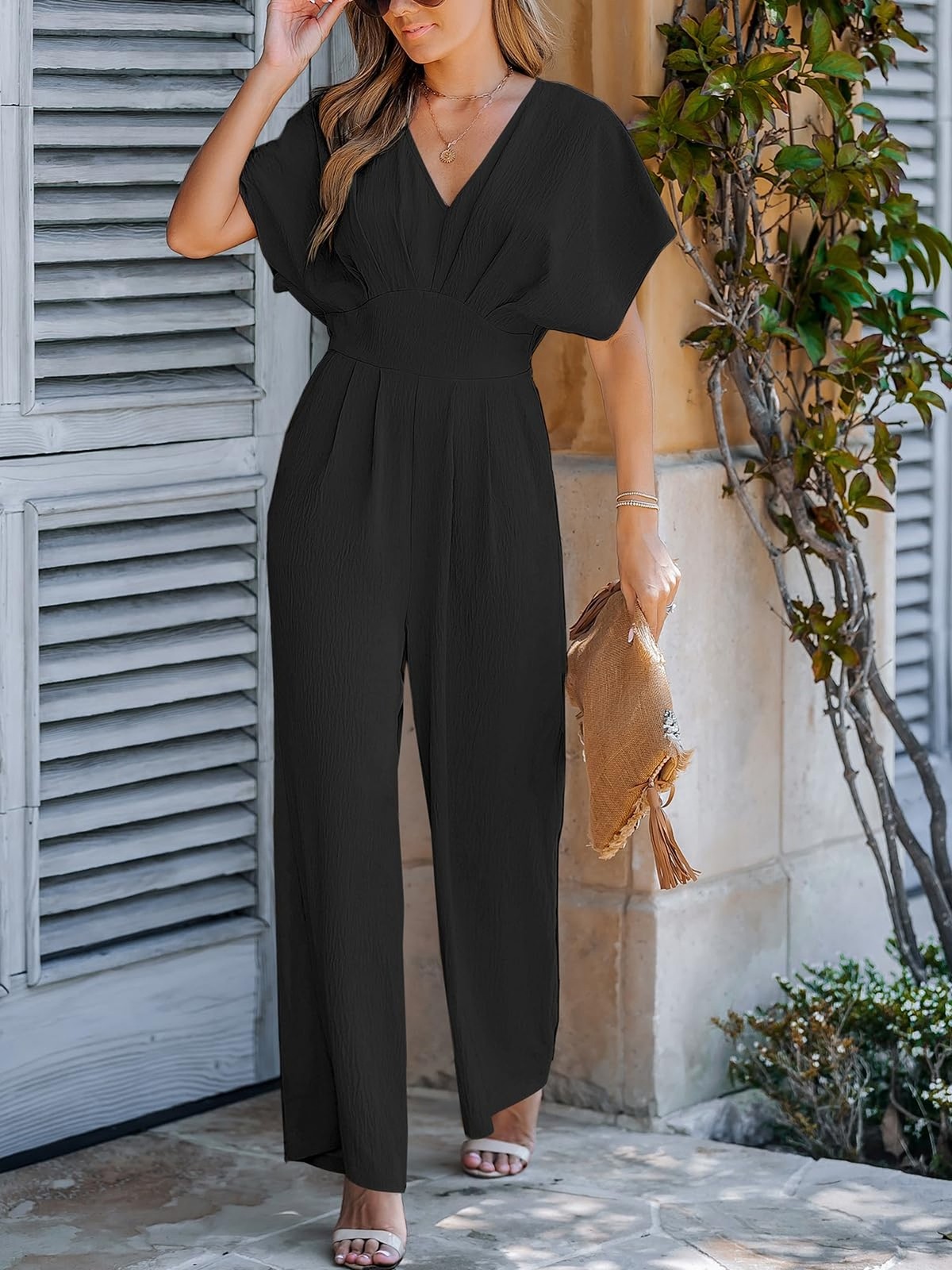 CUPSHE One Piece Jumpsuits for Women Casual Summer V Neck Batwing Sleeve Wide…