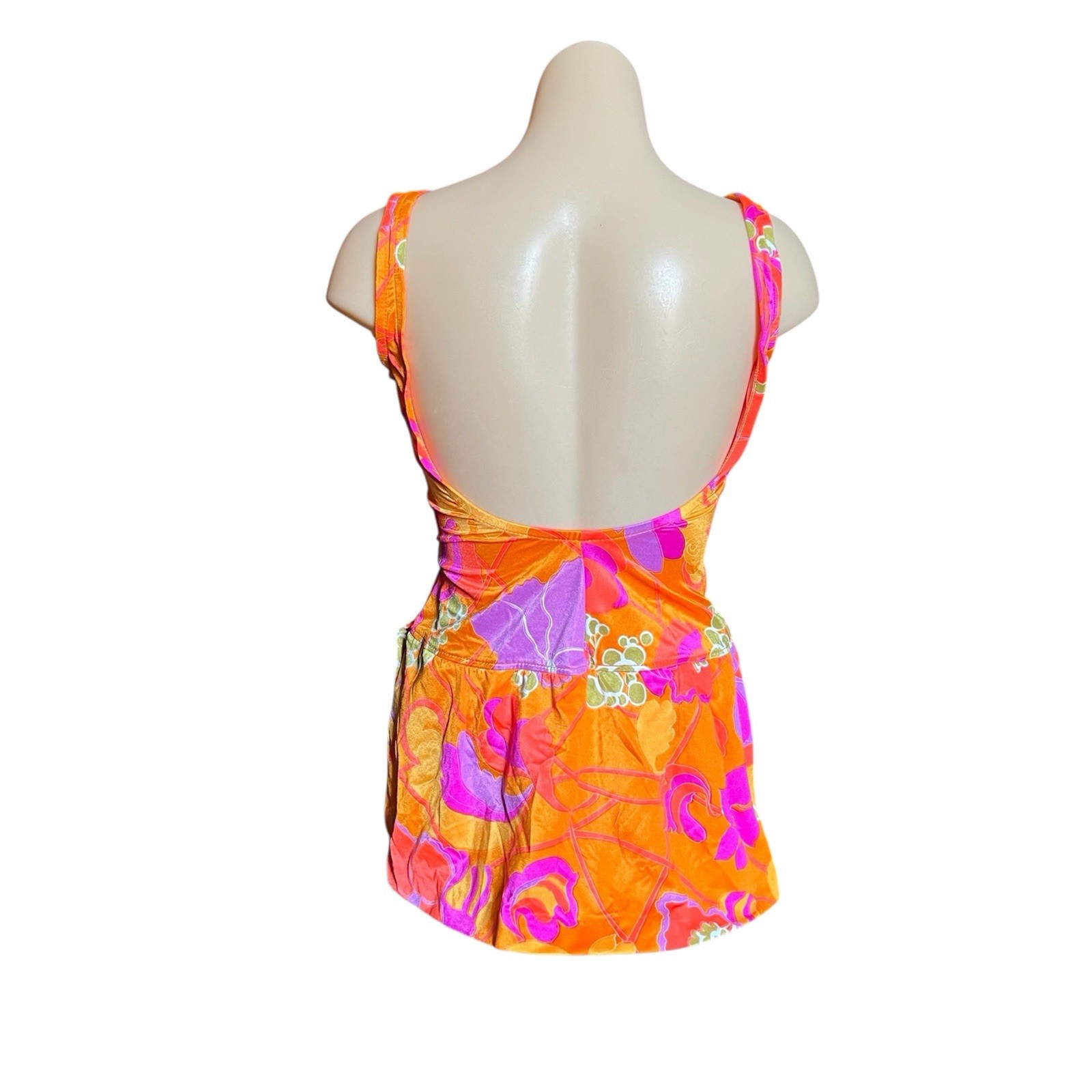 Vintage JANTZEN Orange Floral ONE-PIECE SKIRTED SWIMSUIT Beach Pool Womens 12