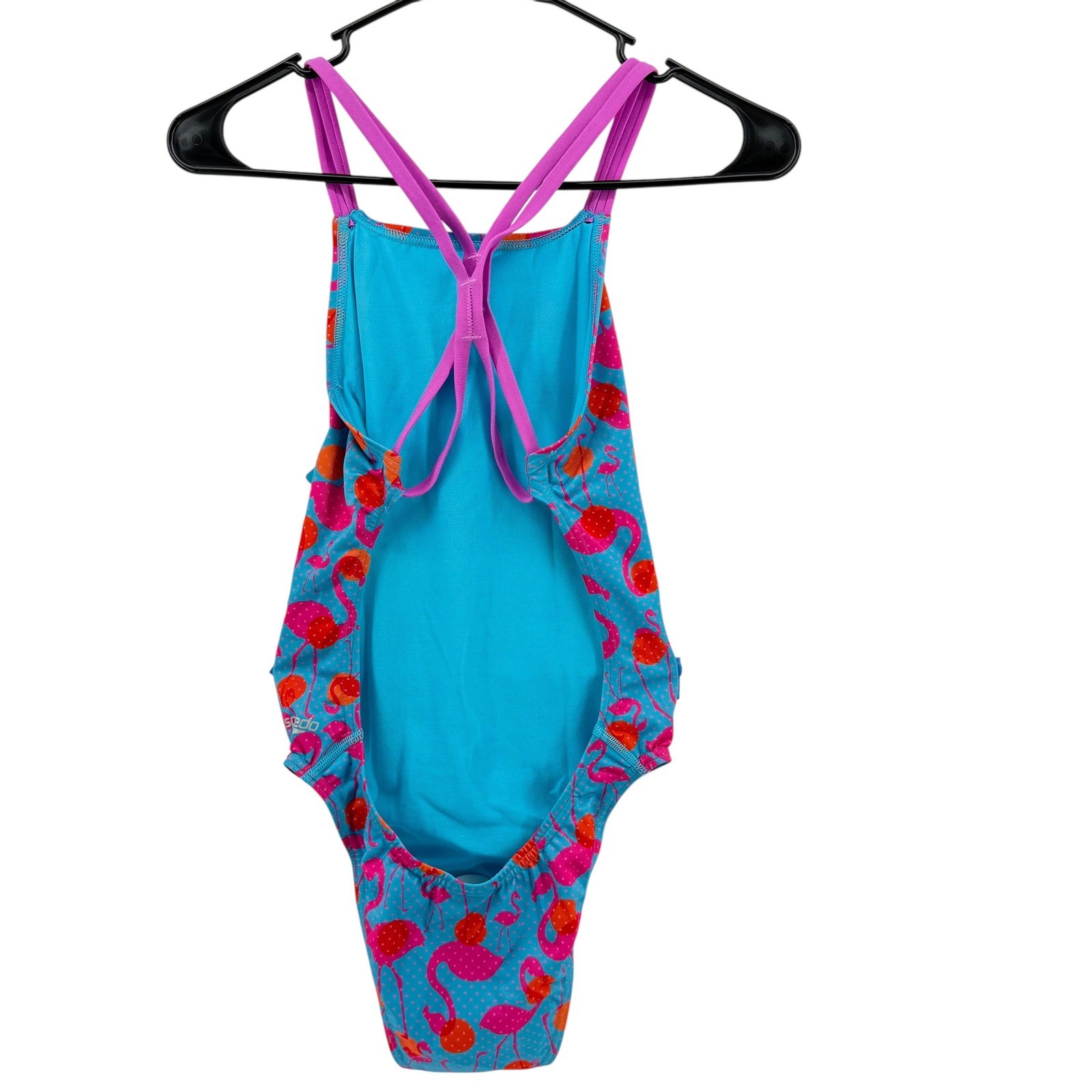 Speedo Eco Endurance Flamingo Dot One Piece Swimsuit Blue Pink Size 30/XS