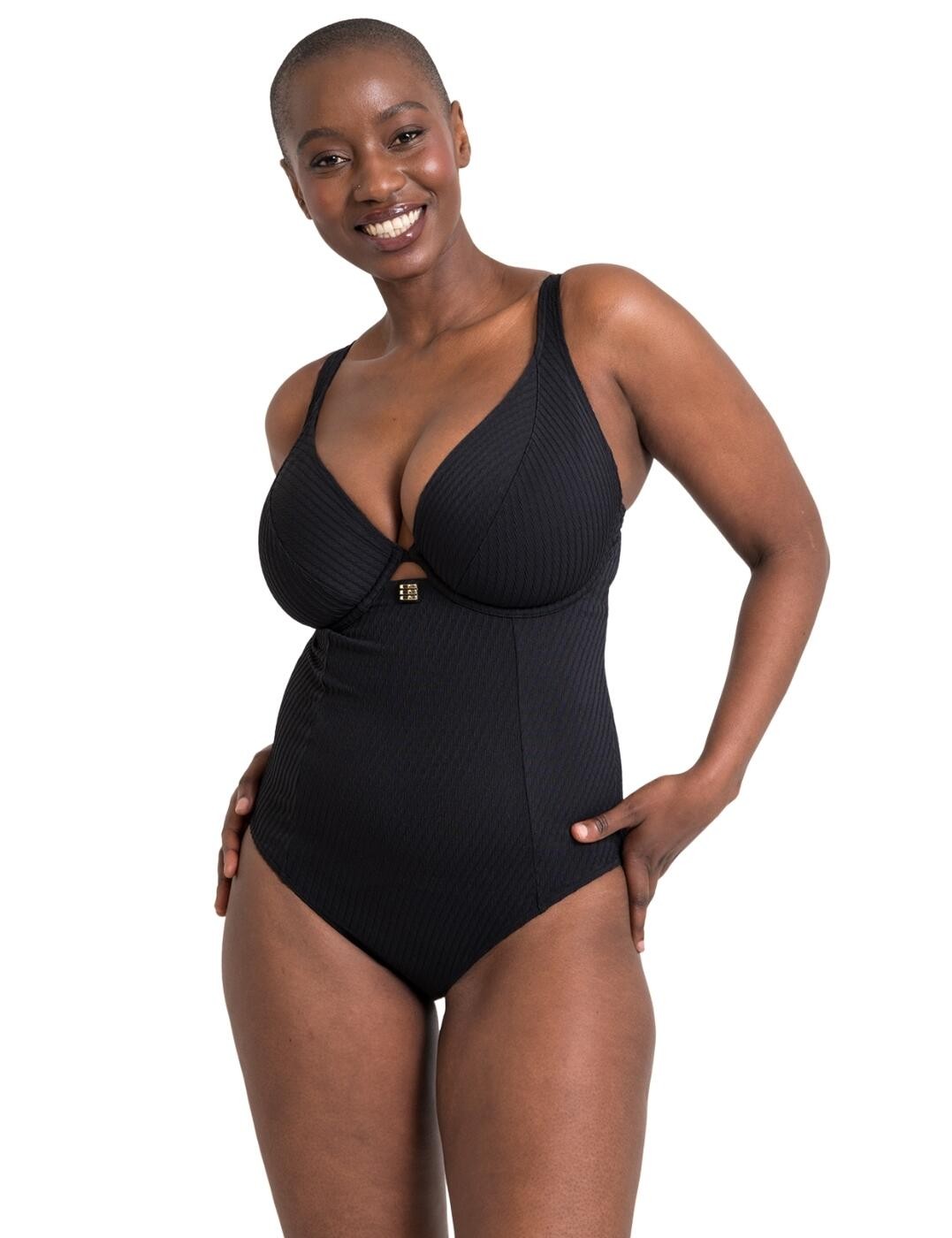 Curvy Kate Jet Set Swimsuit Plunge Wired Ribbed Swimwear Swimming Costume