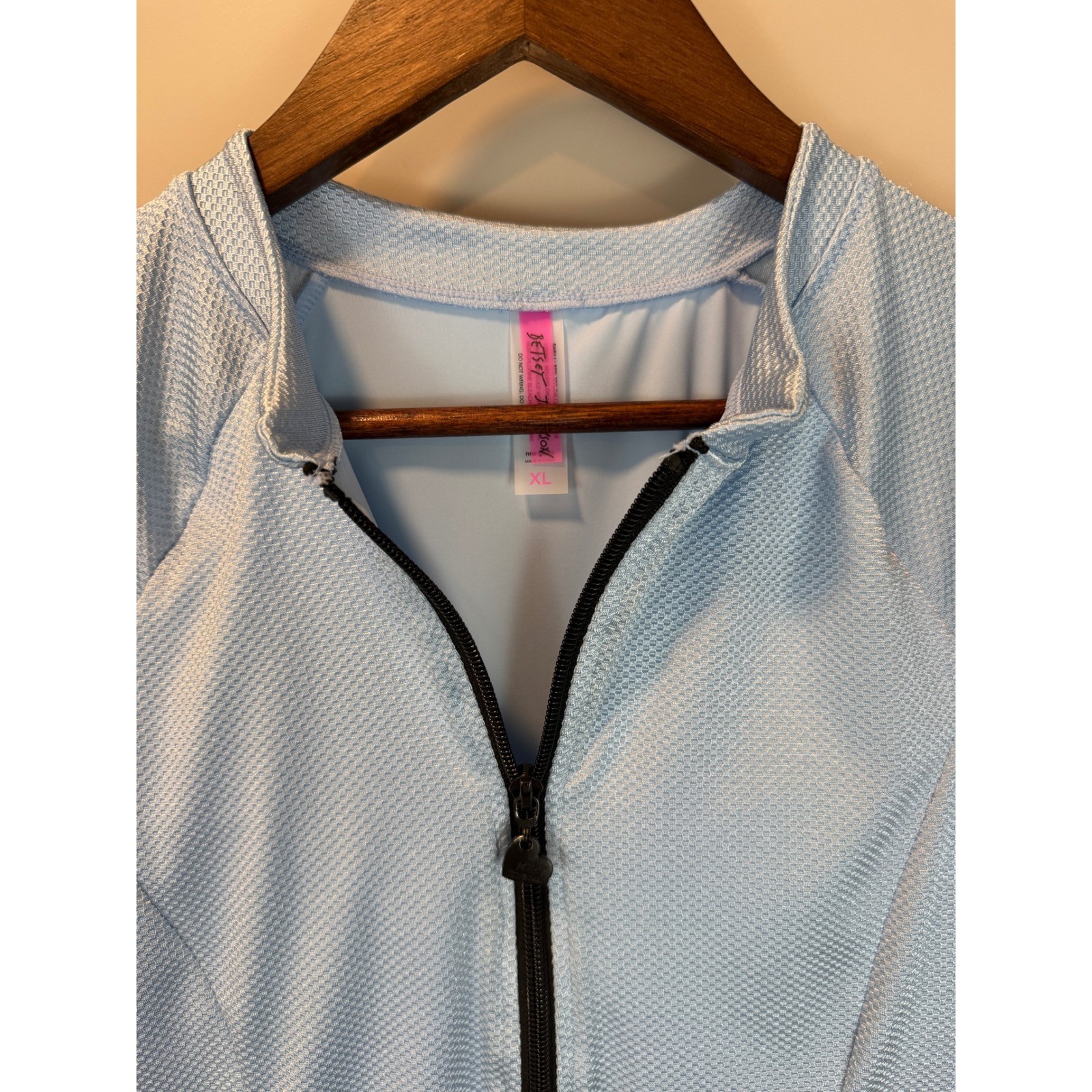 Betsey Johnson Scuba Knit Half Zip One Piece Swimsuit Size XL Sky Blue