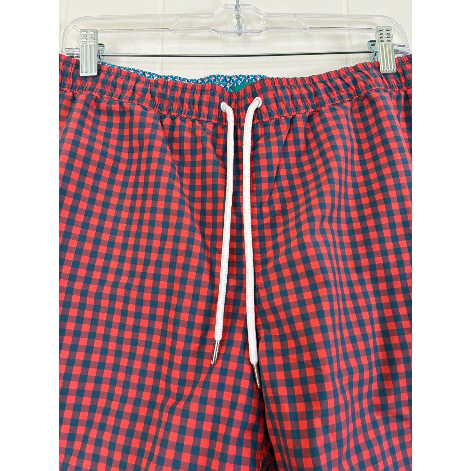 Bonobos Gingham Swim Trunks Shorts Red Navy Blue Men’s Size L 7 Inch Inseam