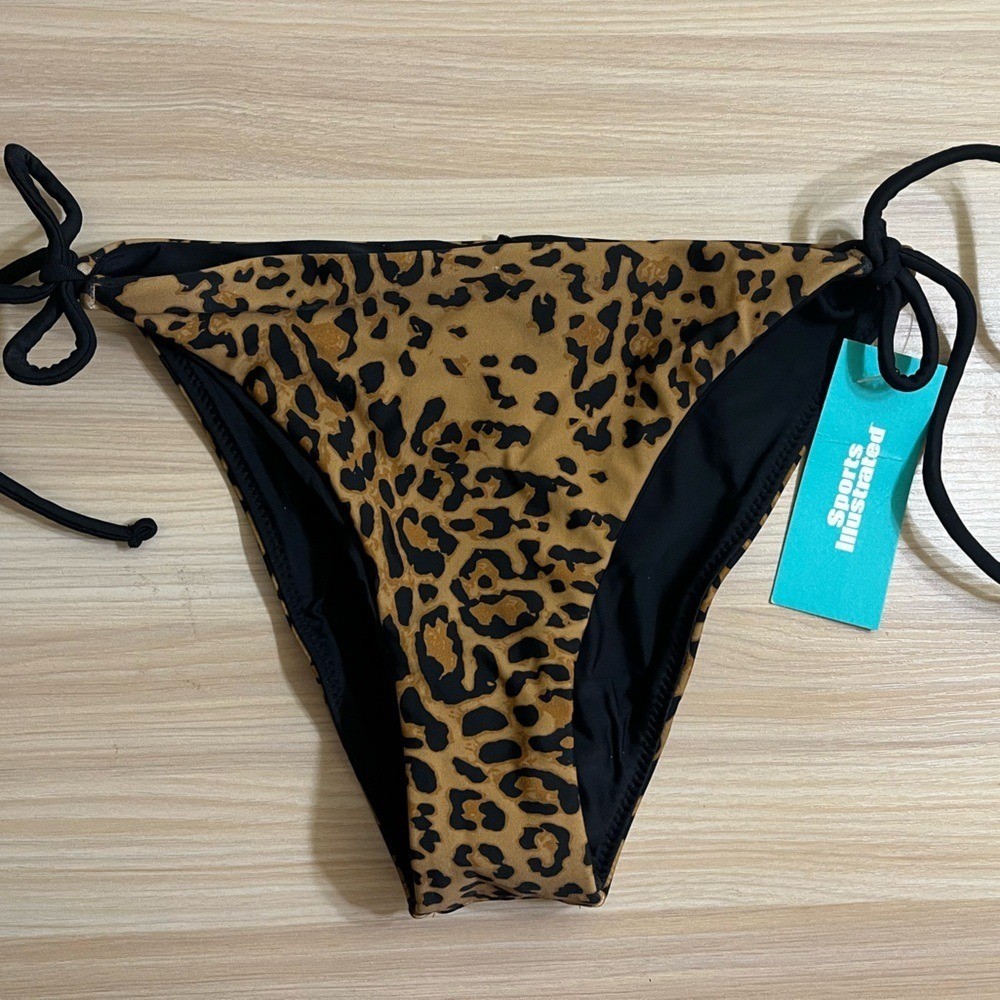 Sports Illustrated Leopard Print String Bikini Bottom Womens Medium Brown NWT