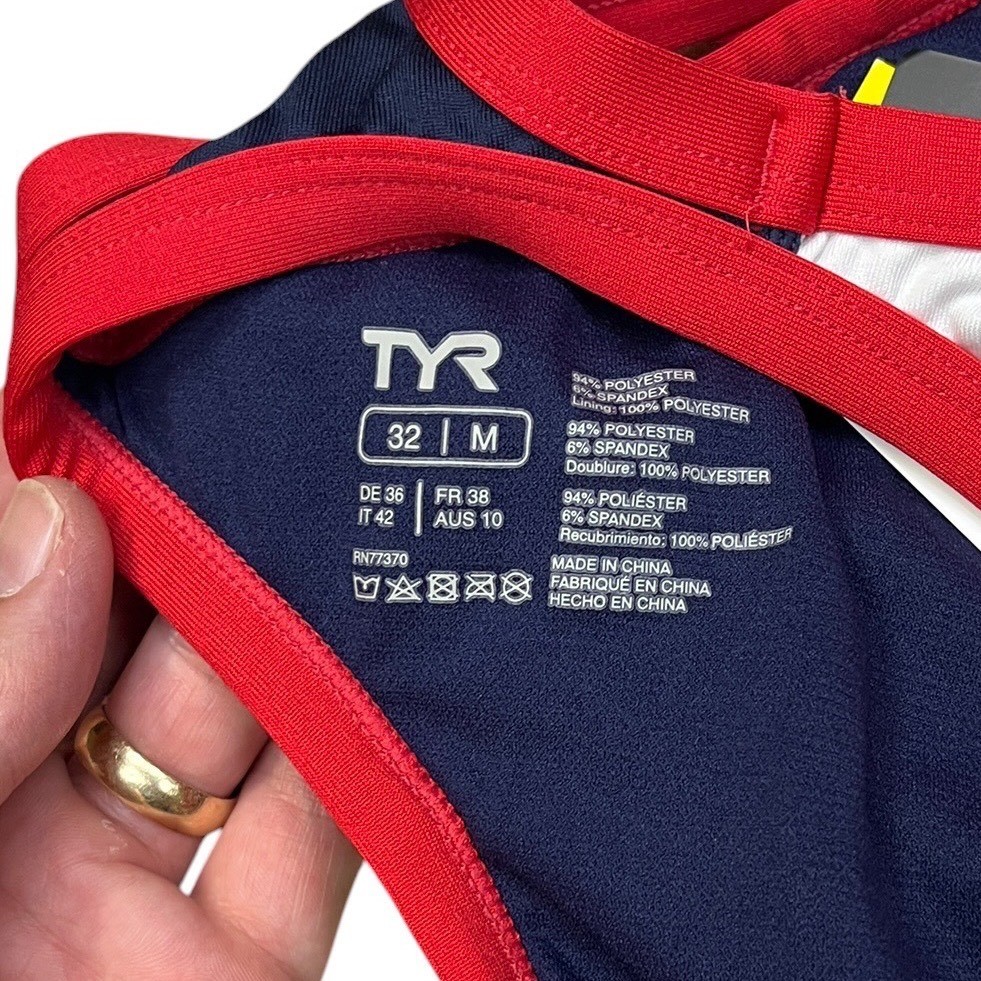 TYR Womens Patriotic Colorblock One Piece Swimsuit Navy Red White Size 32 M