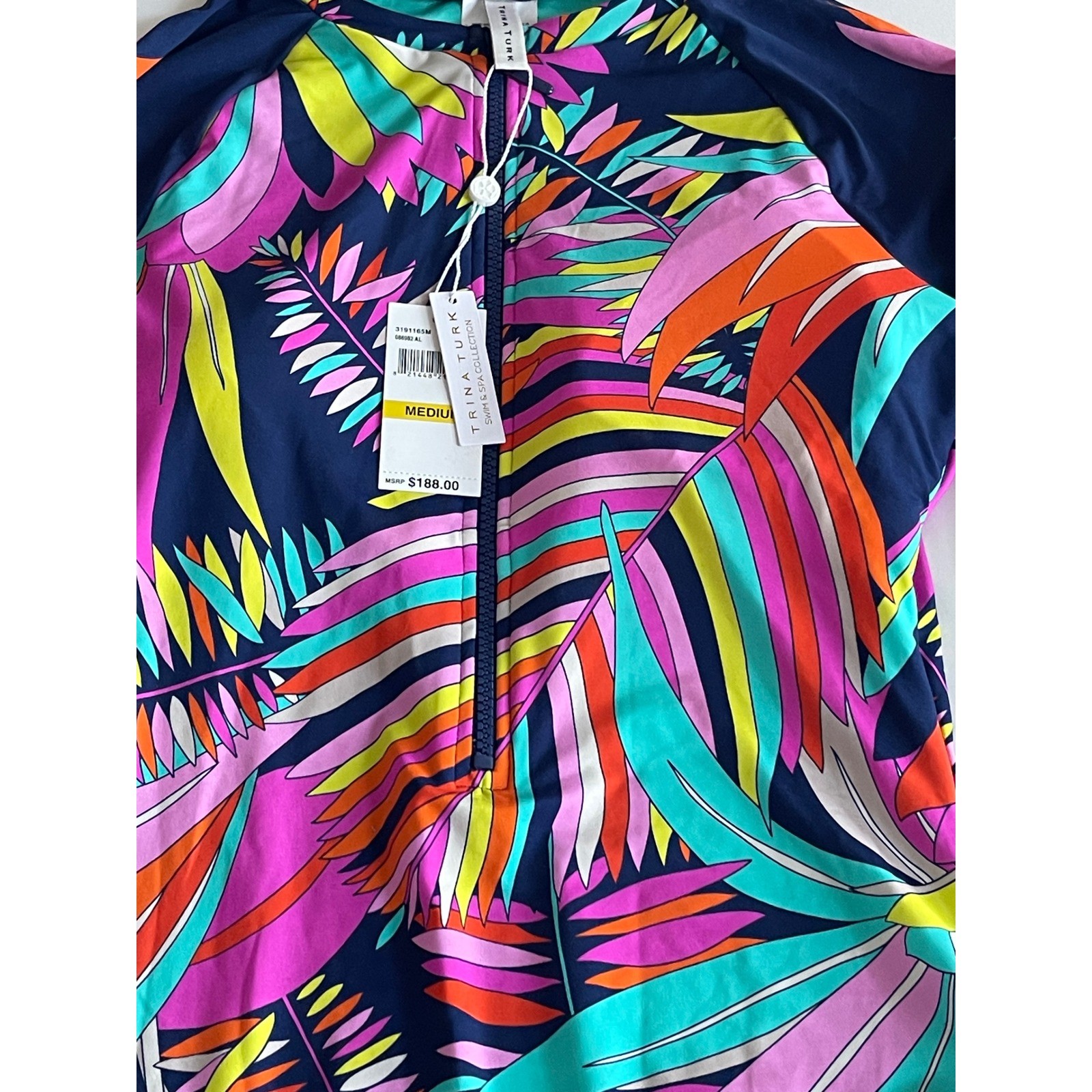 Trina Turk Paralia Long-Sleeve Zip-Up Paddle Suit, Rash Guard Size Medium