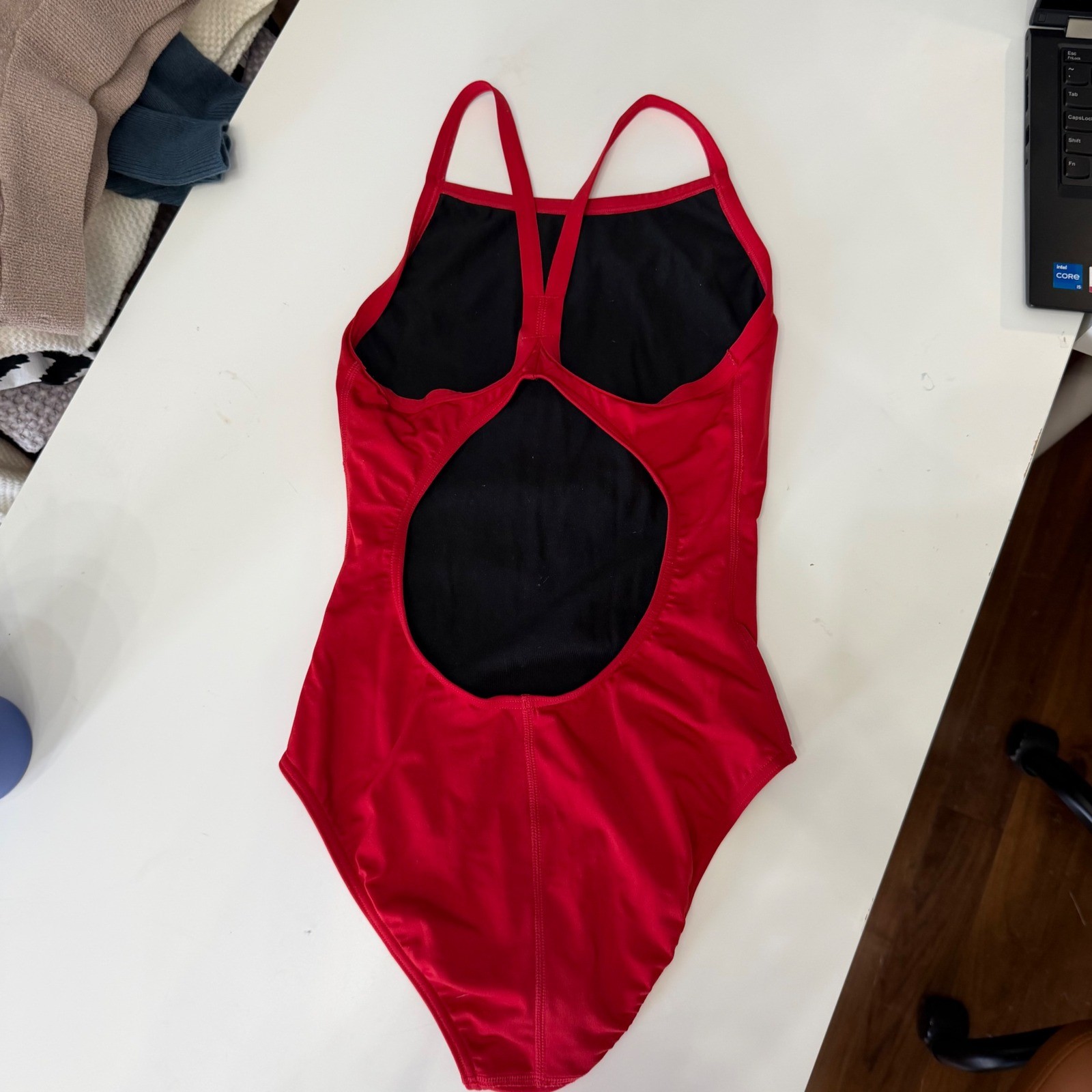 Arena One Piece Swimsuit Size 30 Red Solid Light Drop Back Athletic Swimming