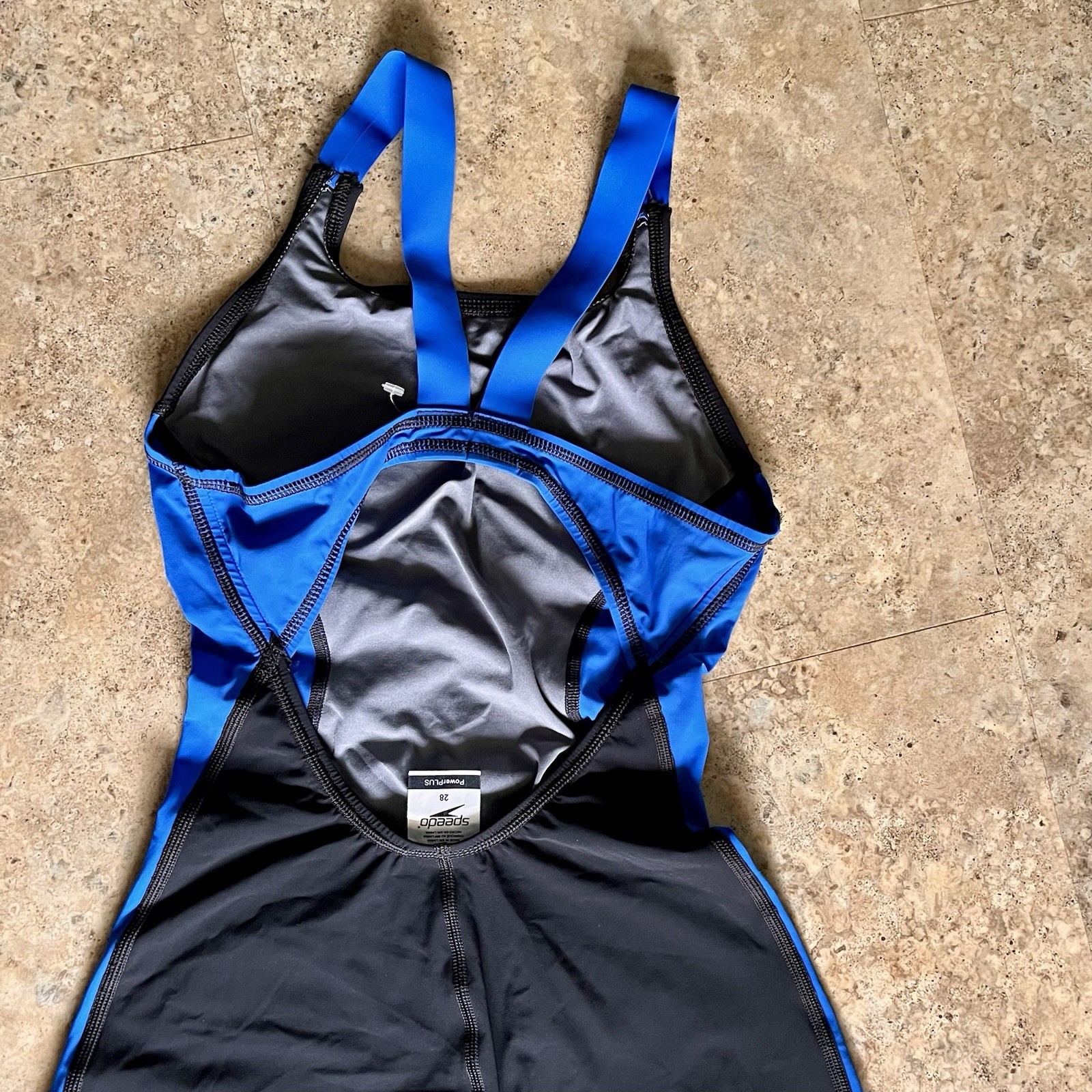 Speedo Powerplus Womens Kneeskin Racing Swimsuit Black Blue Size 28