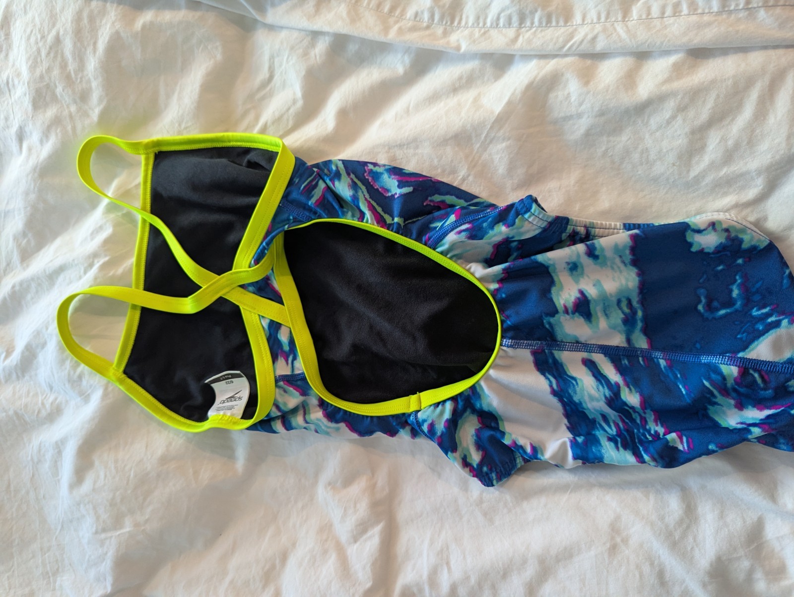 Speedo Pro LT One-Piece Racerback Swimsuit Blue Print Neon Trim Size 6/32