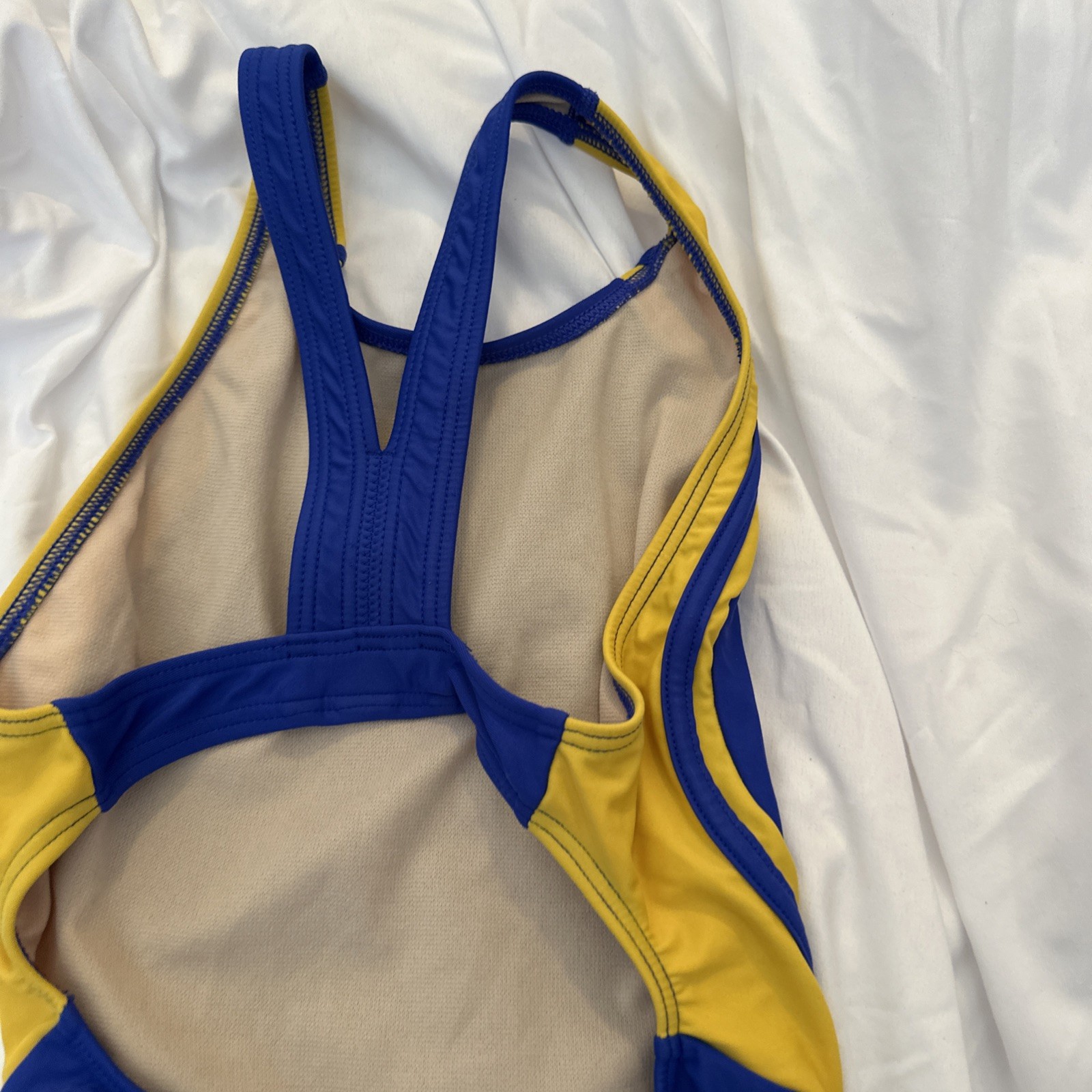 The Finals Competitive Swimwear One Piece Swimsuit Female sz 32 XS Blue Gold EUC