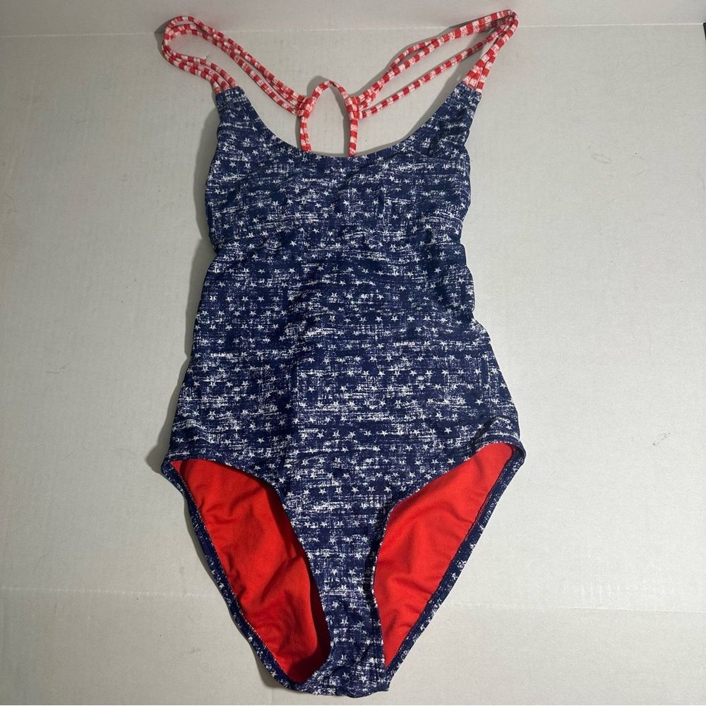 Mossimo Womens Swimsuit One Piece Red White Blue Patriotic Stars Stripes Size M