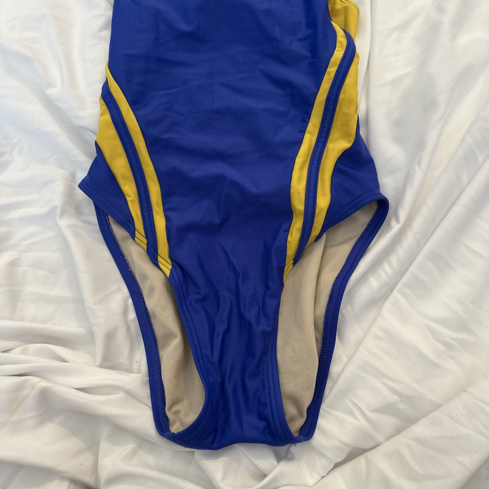 The Finals Competitive Swimwear One Piece Swimsuit Female sz 32 XS Blue Gold EUC