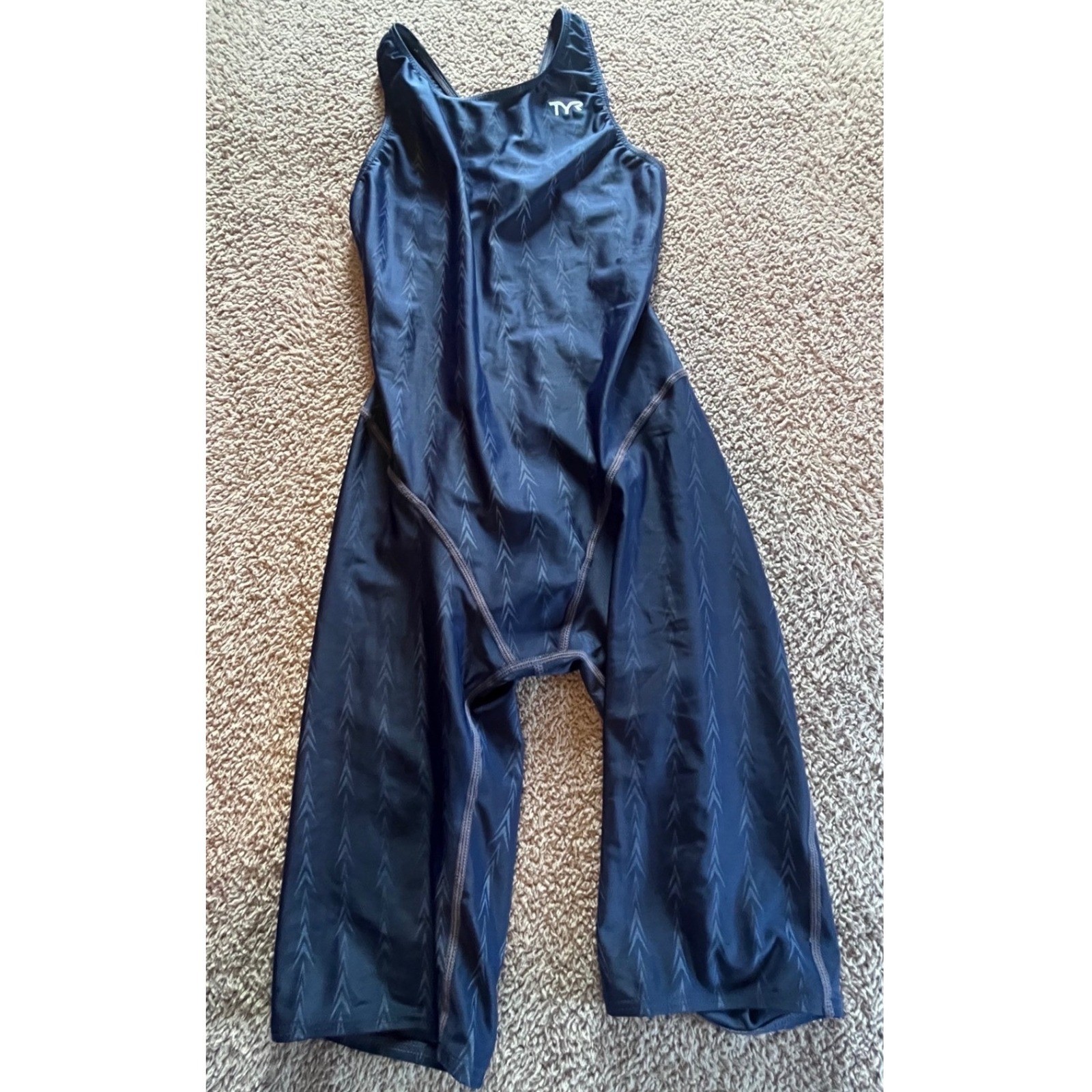 TYR Women Navy Blue Geometric Performance Kneeskin Swimsuit Size 36 CL001UF