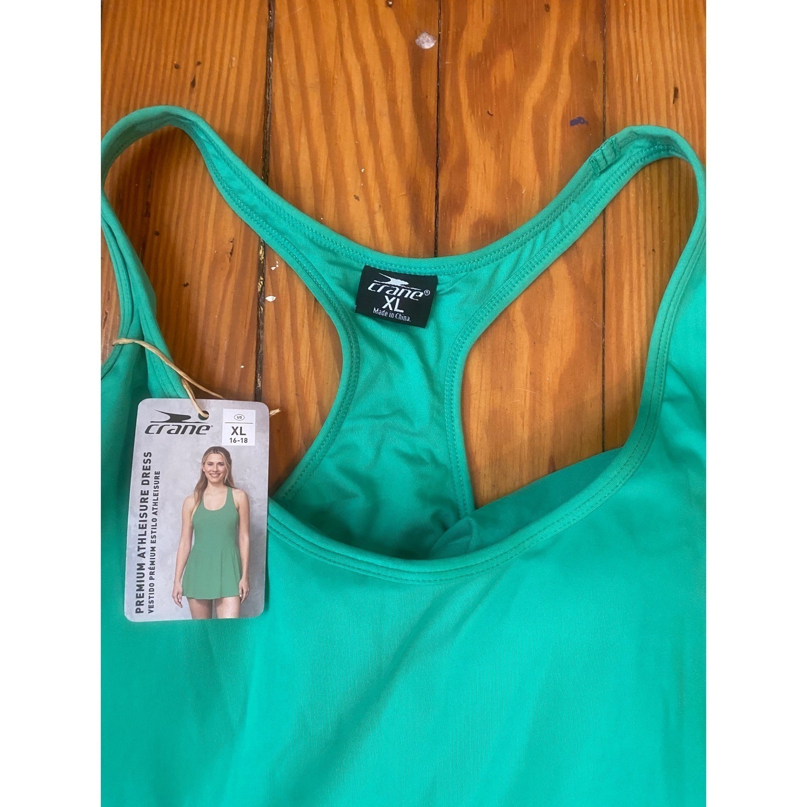 Crane swimsuit Dress Green Pleated Racerback XL 16-18 Beach resortwear