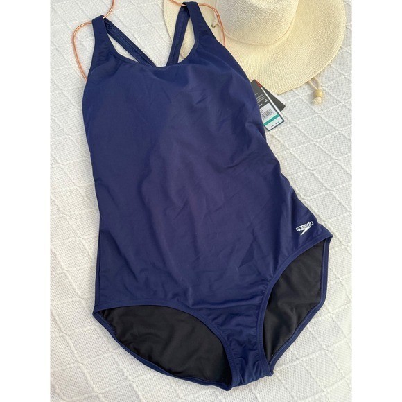 Speedo Swimsuit One Piece Athletic Training Navy Blue Competition Racerback