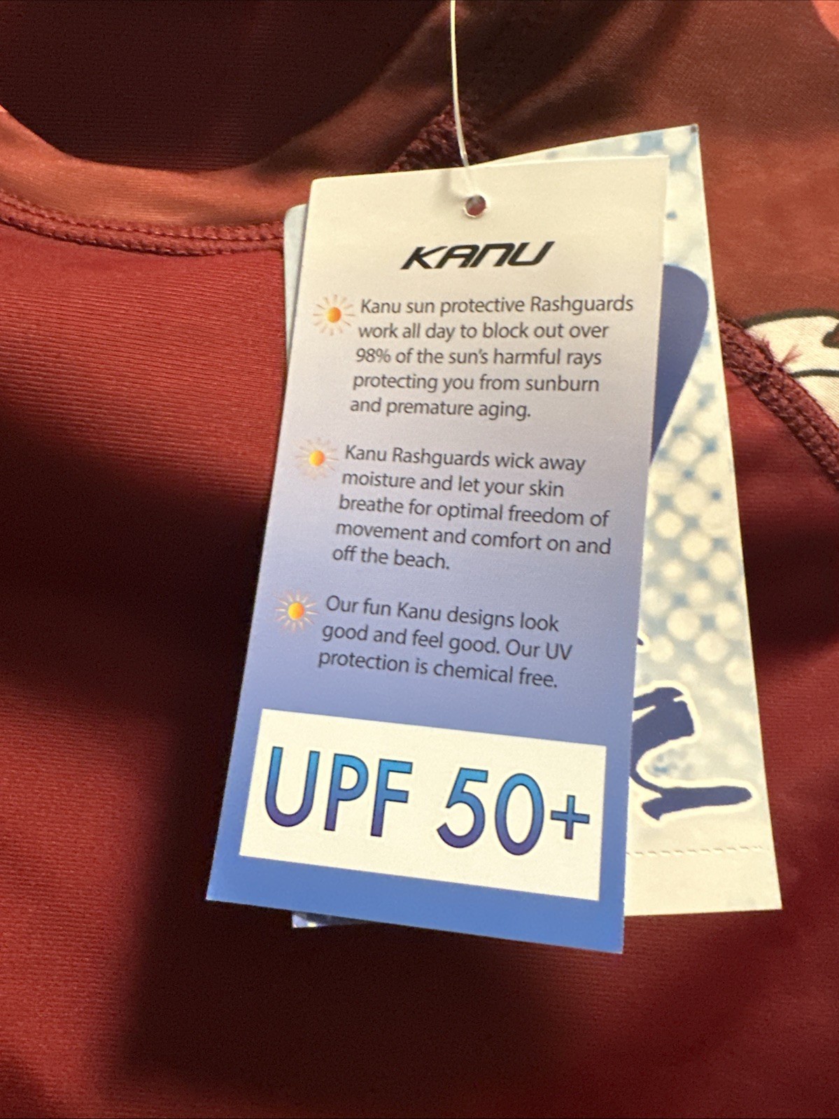 Kanu Surf Women’s Long-Sleeve UPF 50+ Rashguard Darren Maroon Small NWT