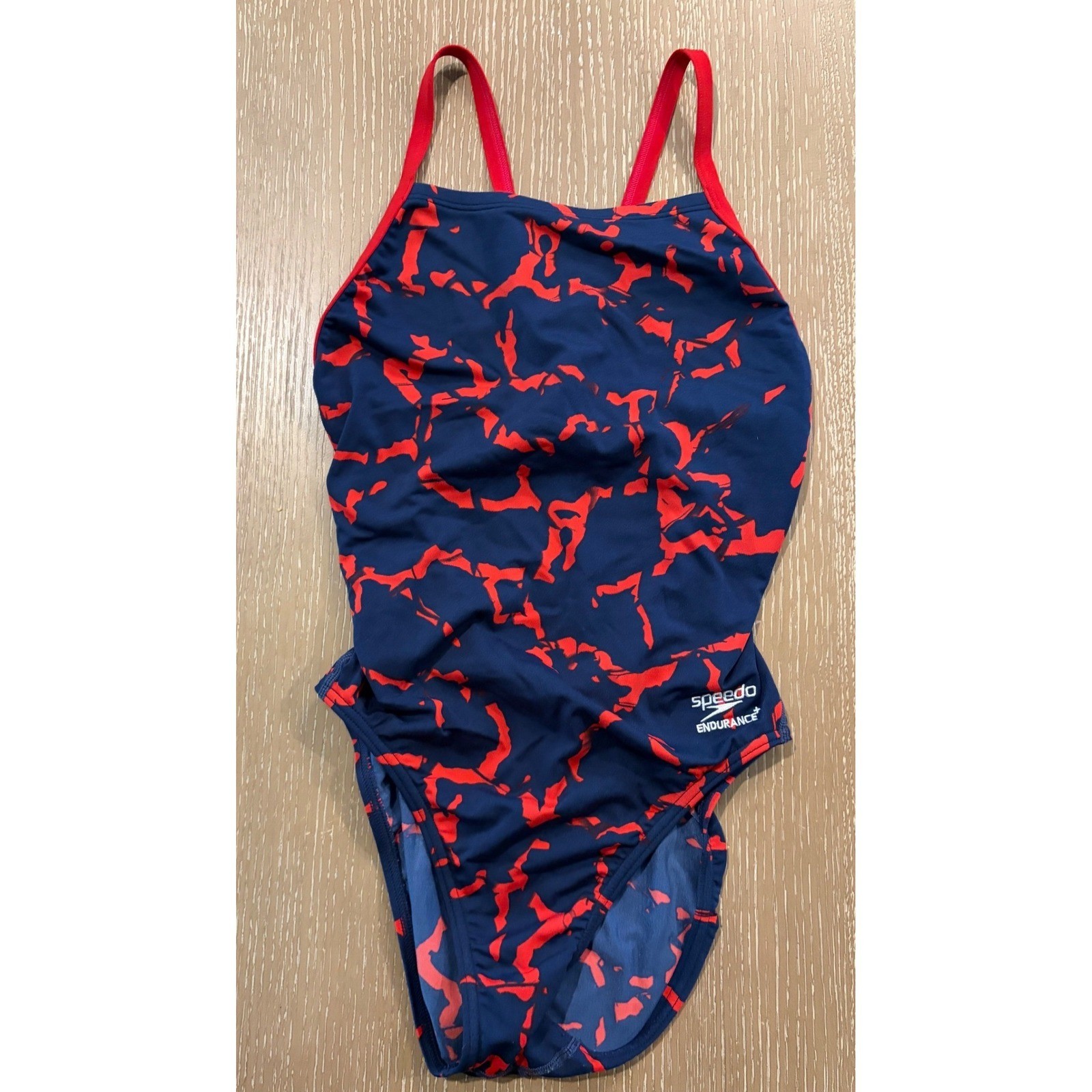Speedo Endurance+ Girls One Piece Swimsuit Size 6/32 Navy Red Competition