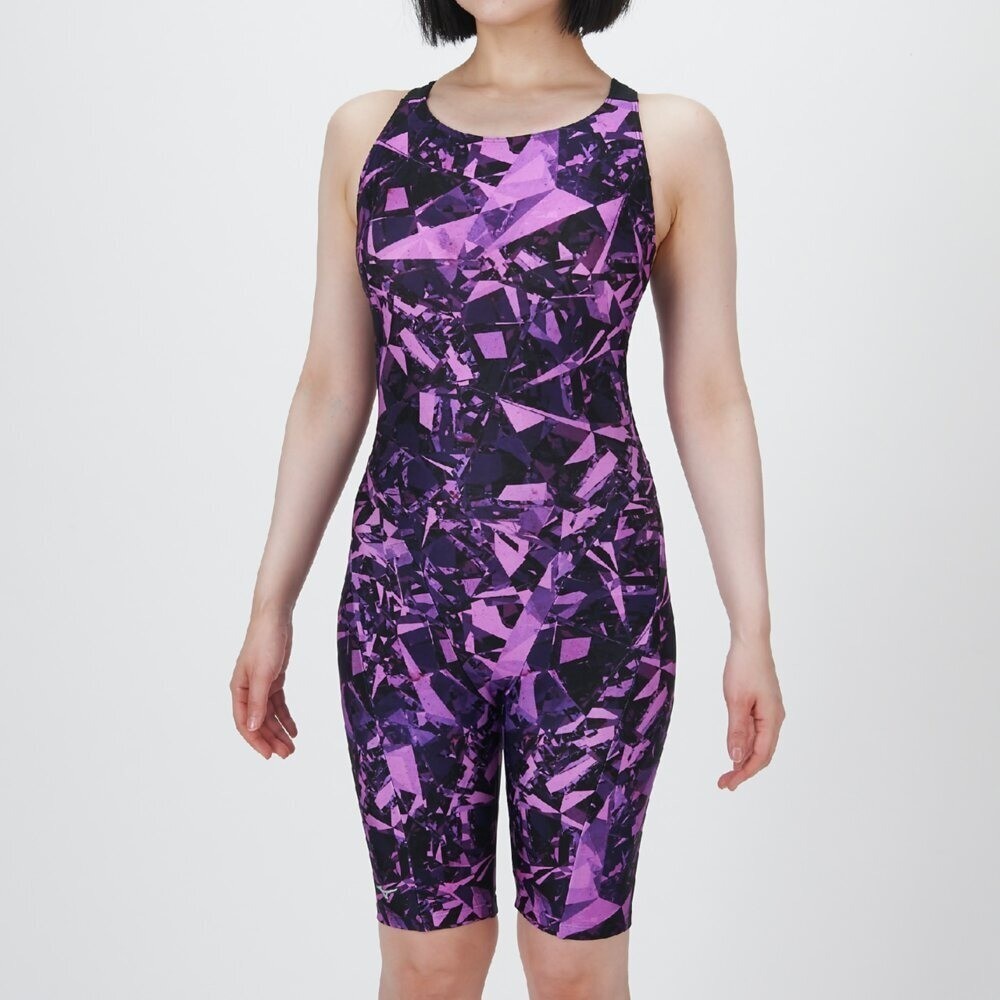Mizuno Women’s Swim Fitness All-in-One Swimsuit Graphic Pattern Purple 2025SS