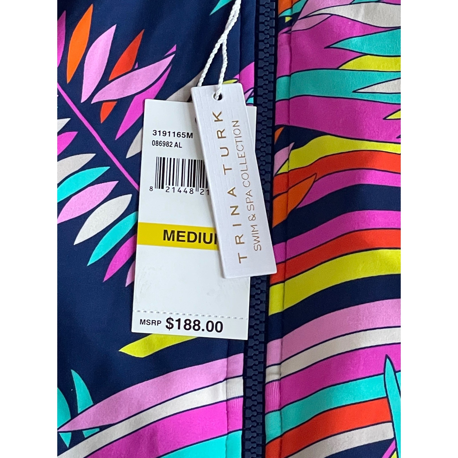 Trina Turk Paralia Long-Sleeve Zip-Up Paddle Suit, Rash Guard Size Medium