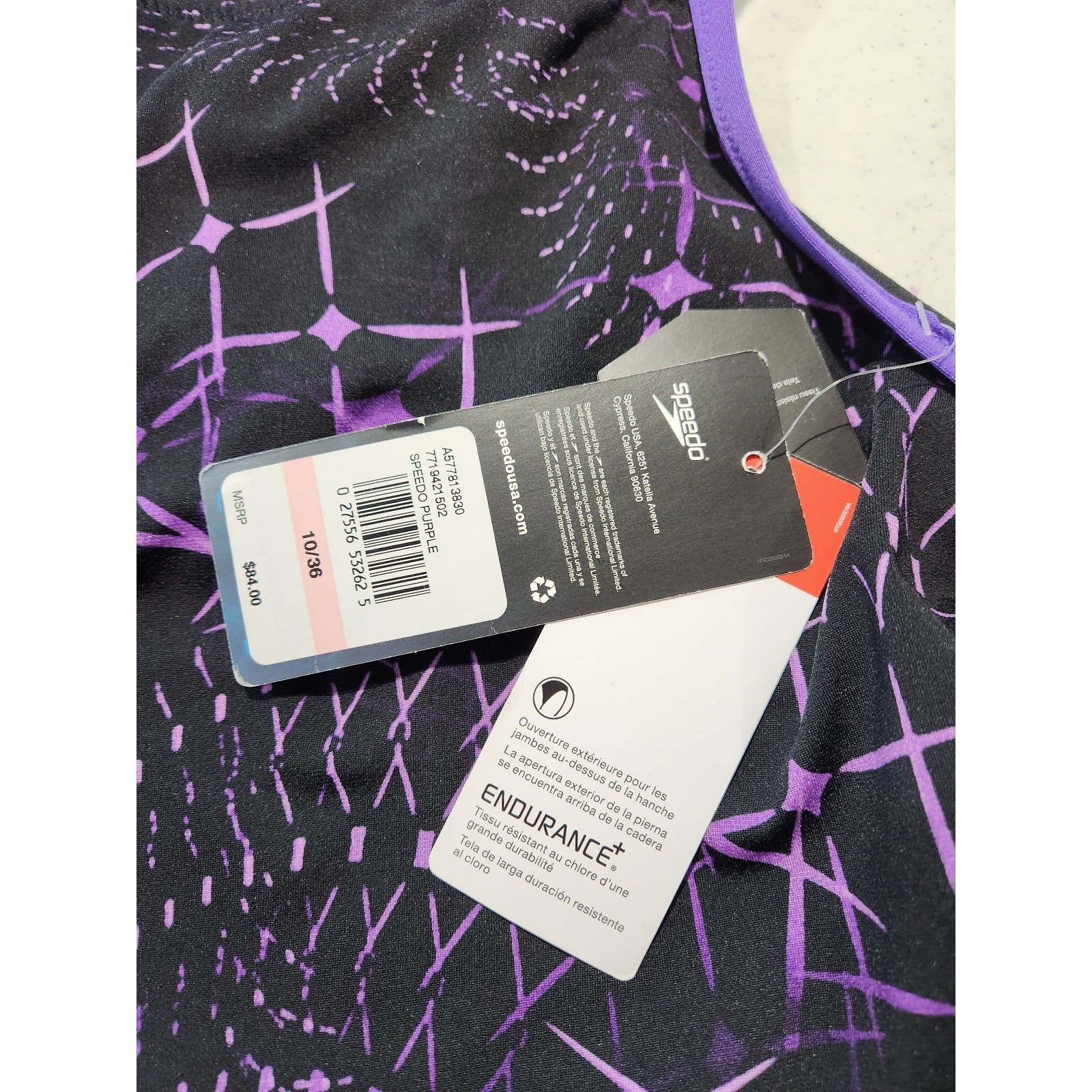 NEW Women’s sz 10 Speedo Endurance Plus Purple Black 1 Piece Swimsuit