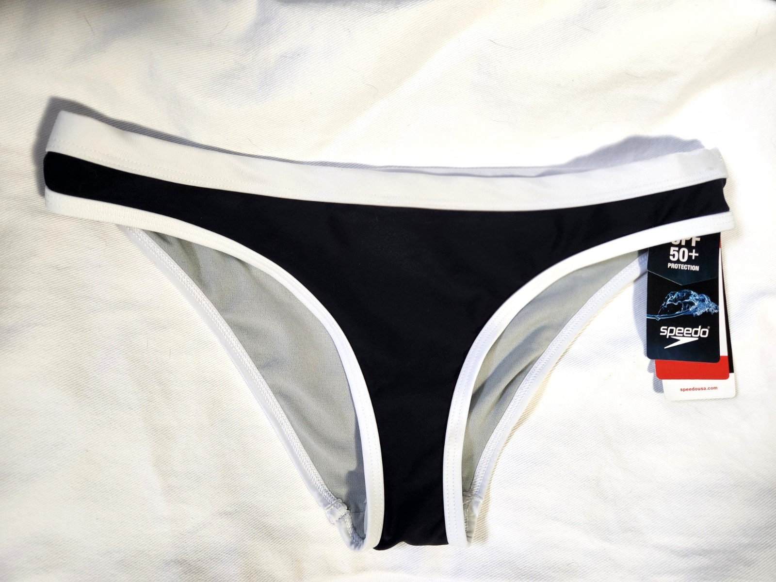 NEW SPEEDO Hipster Black Bikini Swim Bottom Women’s Size Small -UPF 50