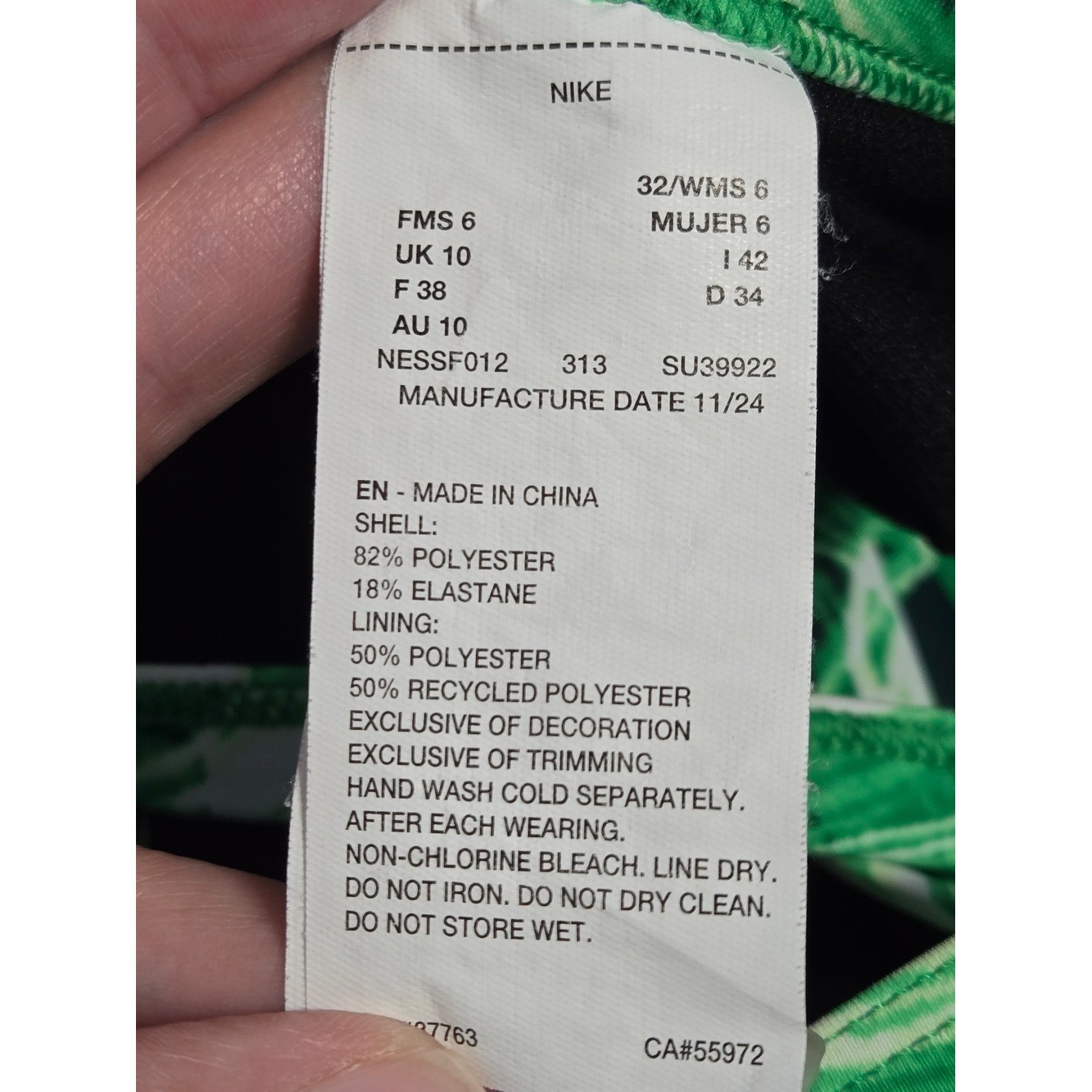 Nike One Piece Swimsuit Womens Size 6 Green Abstract Print Racerback