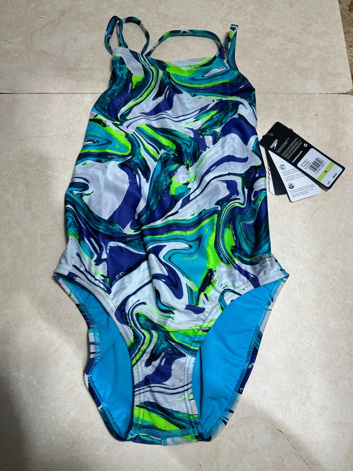 Speedo Women’s Standard Swimsuit One Piece ProLT Marble Blue Atoll 30 NWT’s.