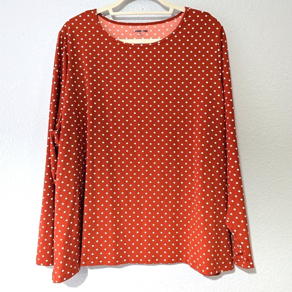 Lands’ End Women’s Polka Dot Long Sleeve Rust Orange Rash Guard Size 3X