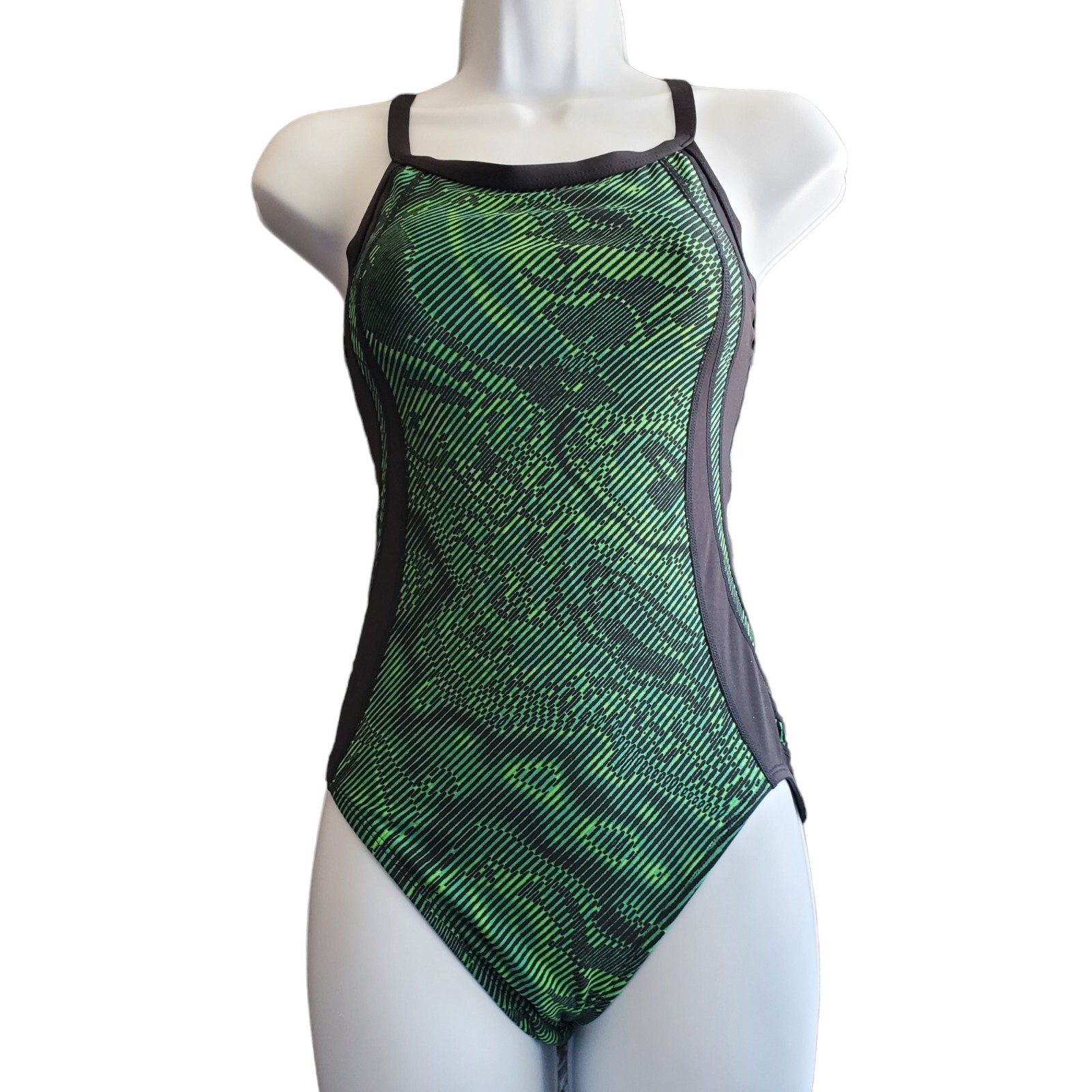 34 Swimsuit Made in USA Green Black One Piece New Without Tags Size 34