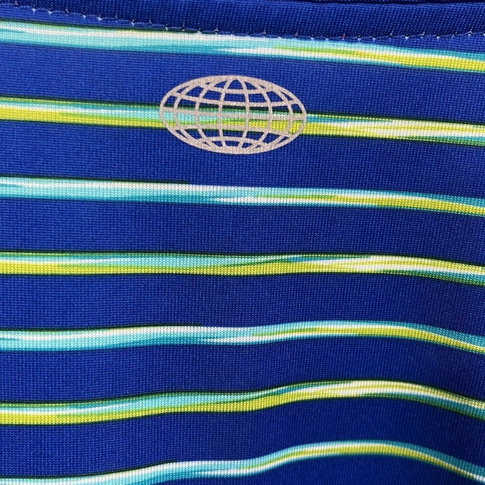 Reel Legends Womens Rash Guard 2X Blue Lime Stripes Stretch Zip Pocket 100% Poly