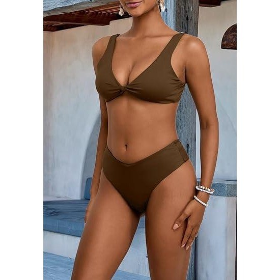 MSRP $39 Geluboao Women’s M Brown Bikini Sets Two Piece Cheeky High Waisted Kn