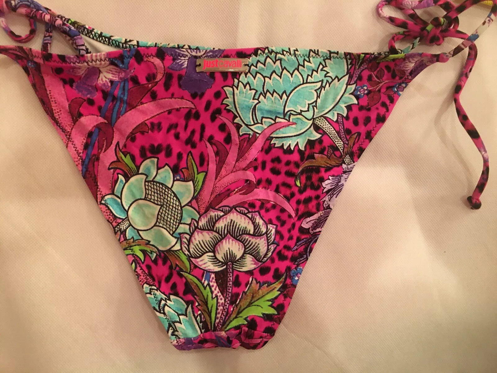 NWOT Roberto Cavalli Bright Tropical Pink Floral Bikini IT 42, S IT 2