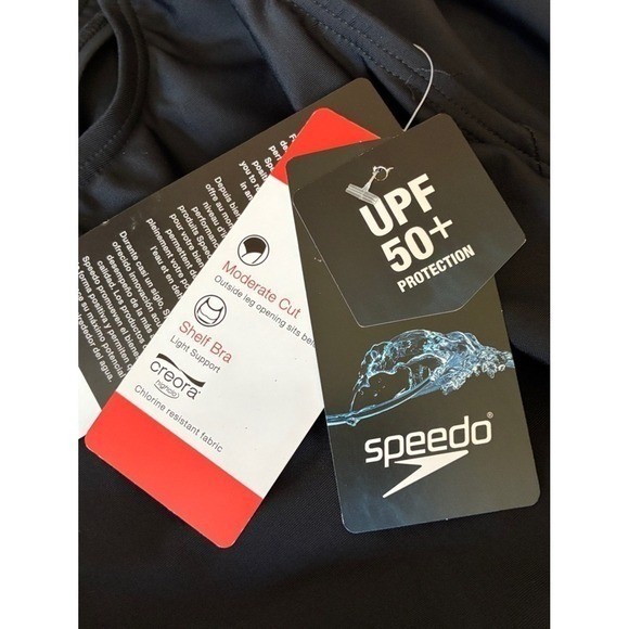 New SPEEDO Size 10 Black UPF 50 Moderate Ultraback PowerFLEX One Piece Swimsuit