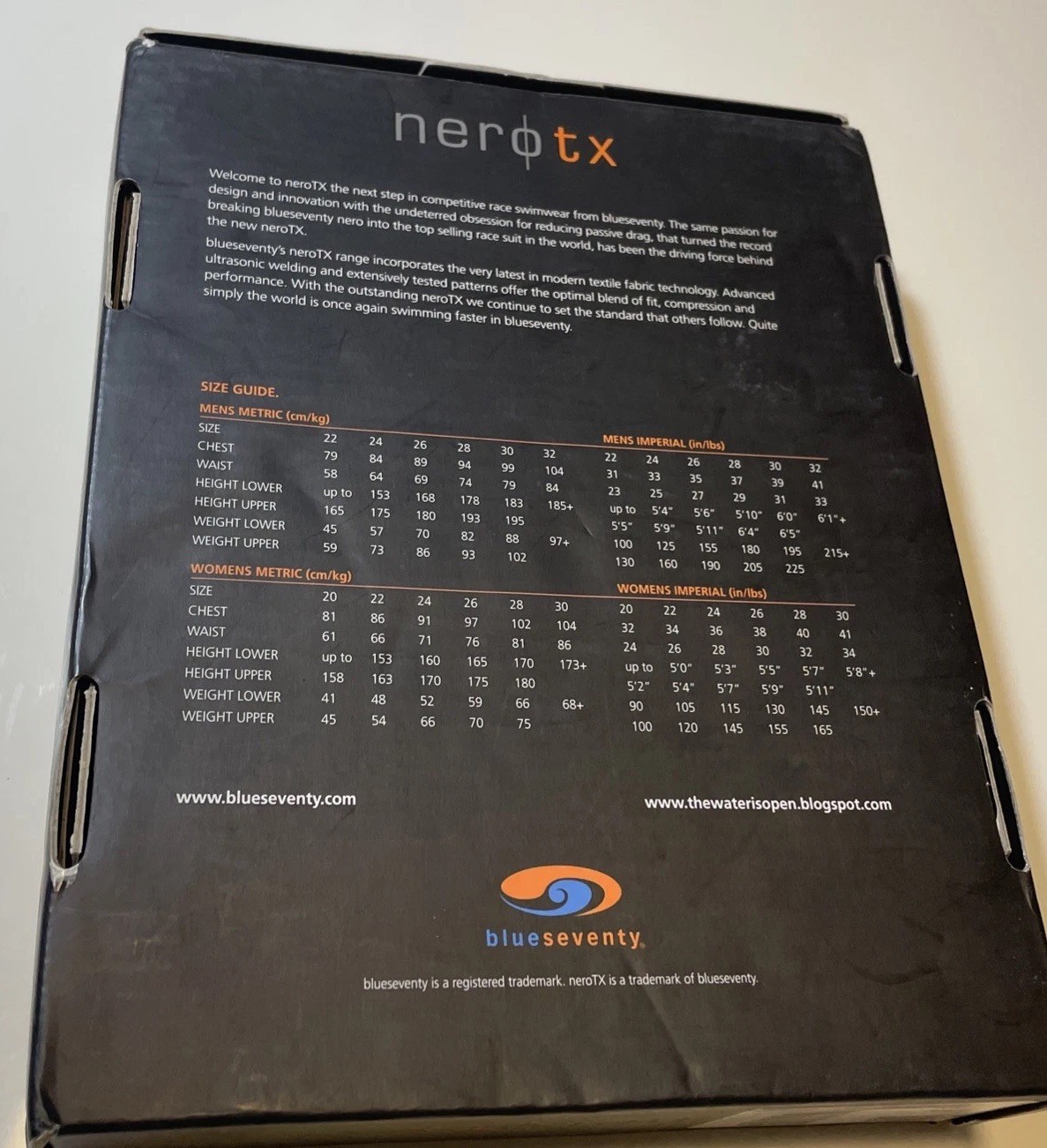 New With Tags Box Nero TX Kneeskin Women’s BlueSeventy Size W20 With Size Guide