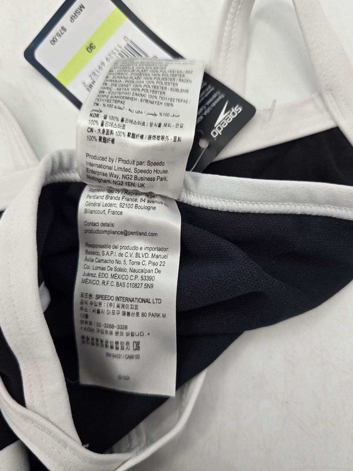 NWT Speedo Women’s One Piece ProLT Flyback Swimsuit – Black/White – Size 30